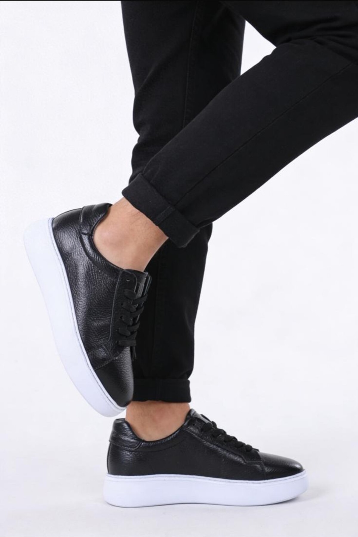 TROVIX Premium Siyah Erkek Sneaker, %100 Hakiki Deri, Beyaz EVA Tabanı görsel 3
