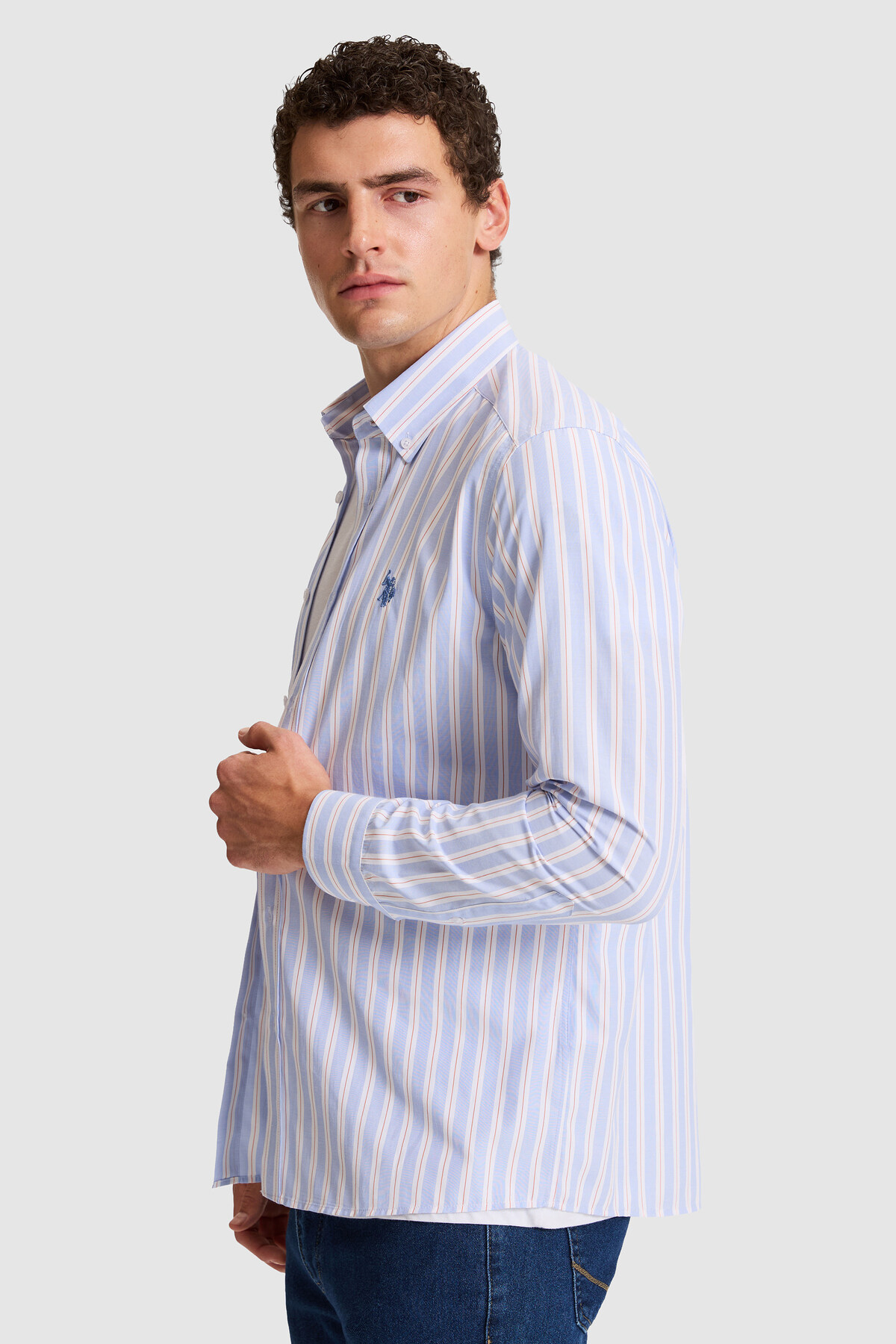 U.S. Polo Assn. Erkek Mavi Uzun Kollu Gömlek 50324674-VR036 görsel 3