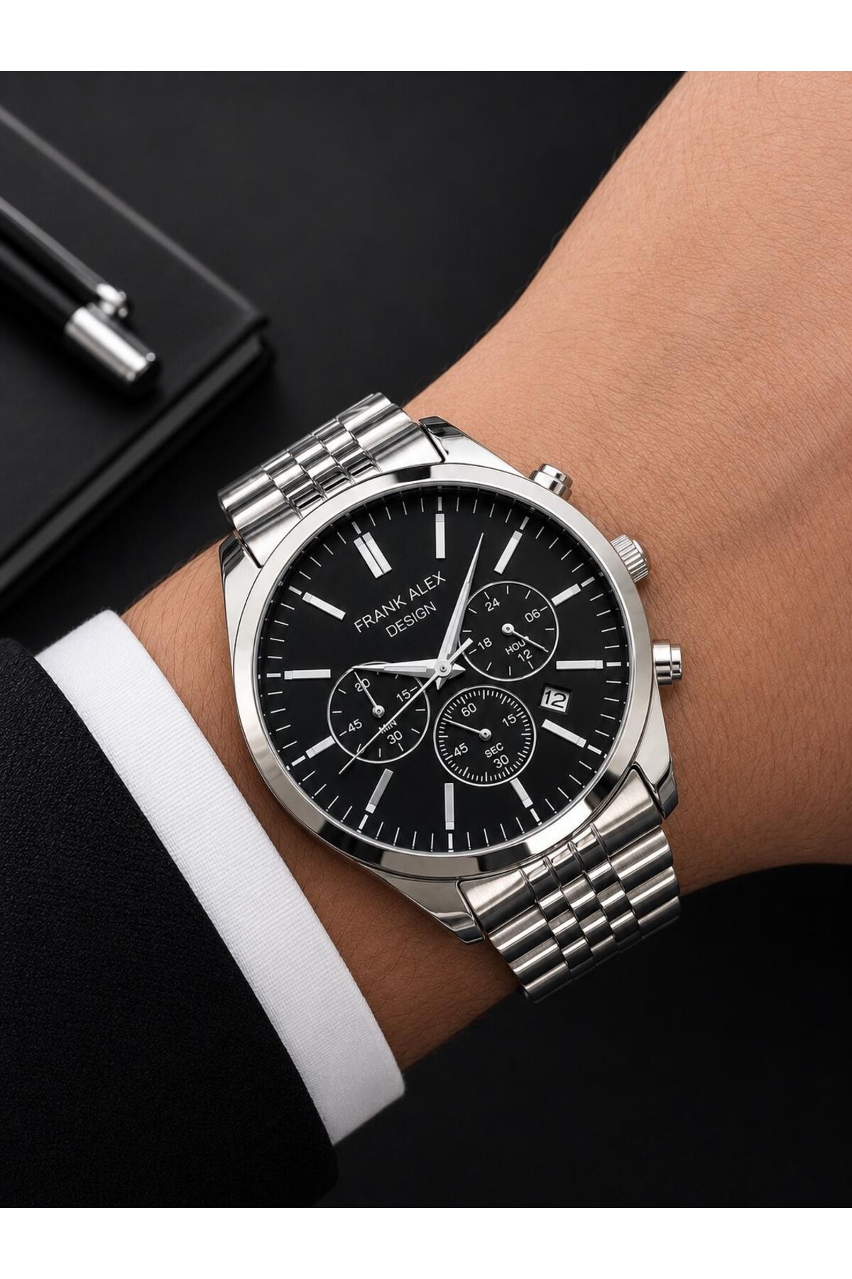 Frank Alex Design Erkek Kol Saati Çelik Kordon Takvimli Kadran Şık