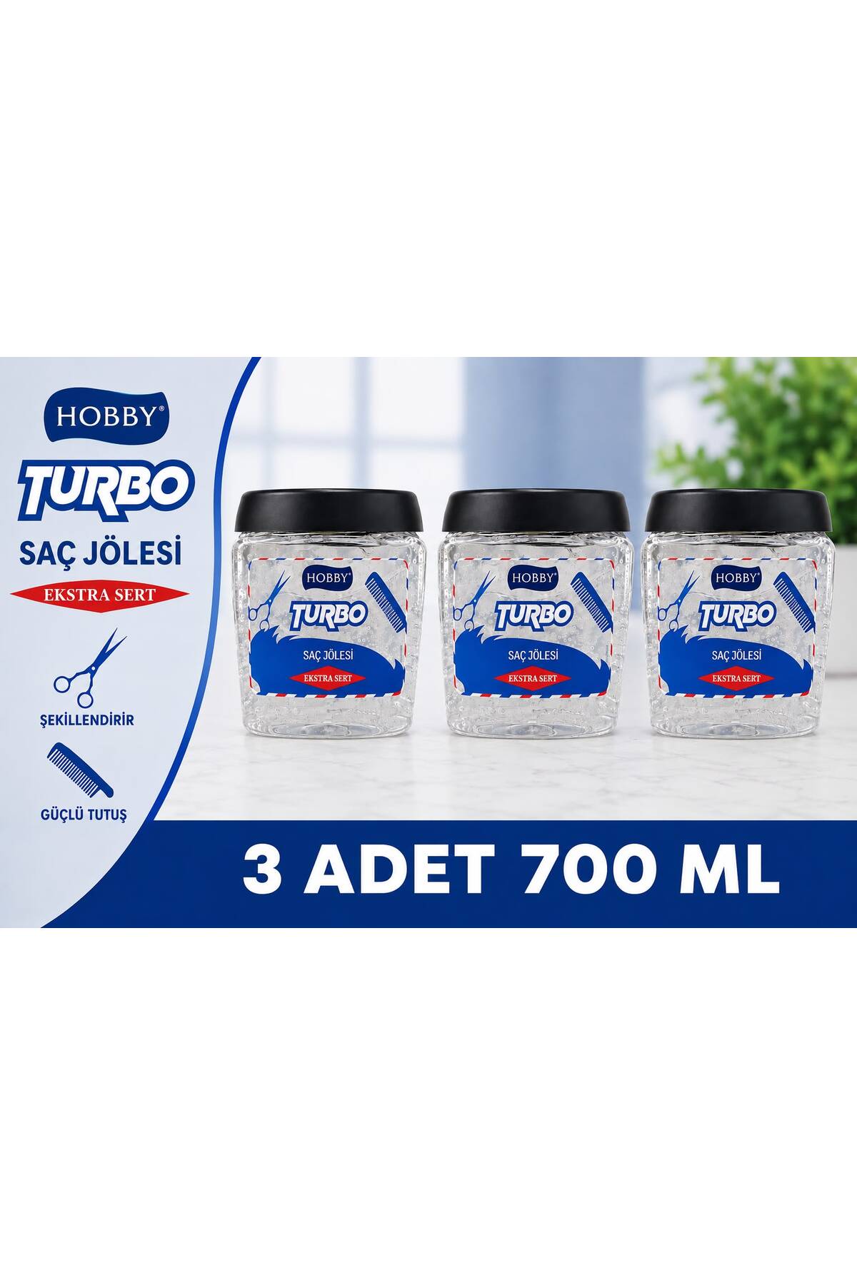 Hobby Turbo Saç Jölesi Extra Sert Uzun Süre Güçlü Tutuş 700 Ml x 3 Adet — BLMR33089