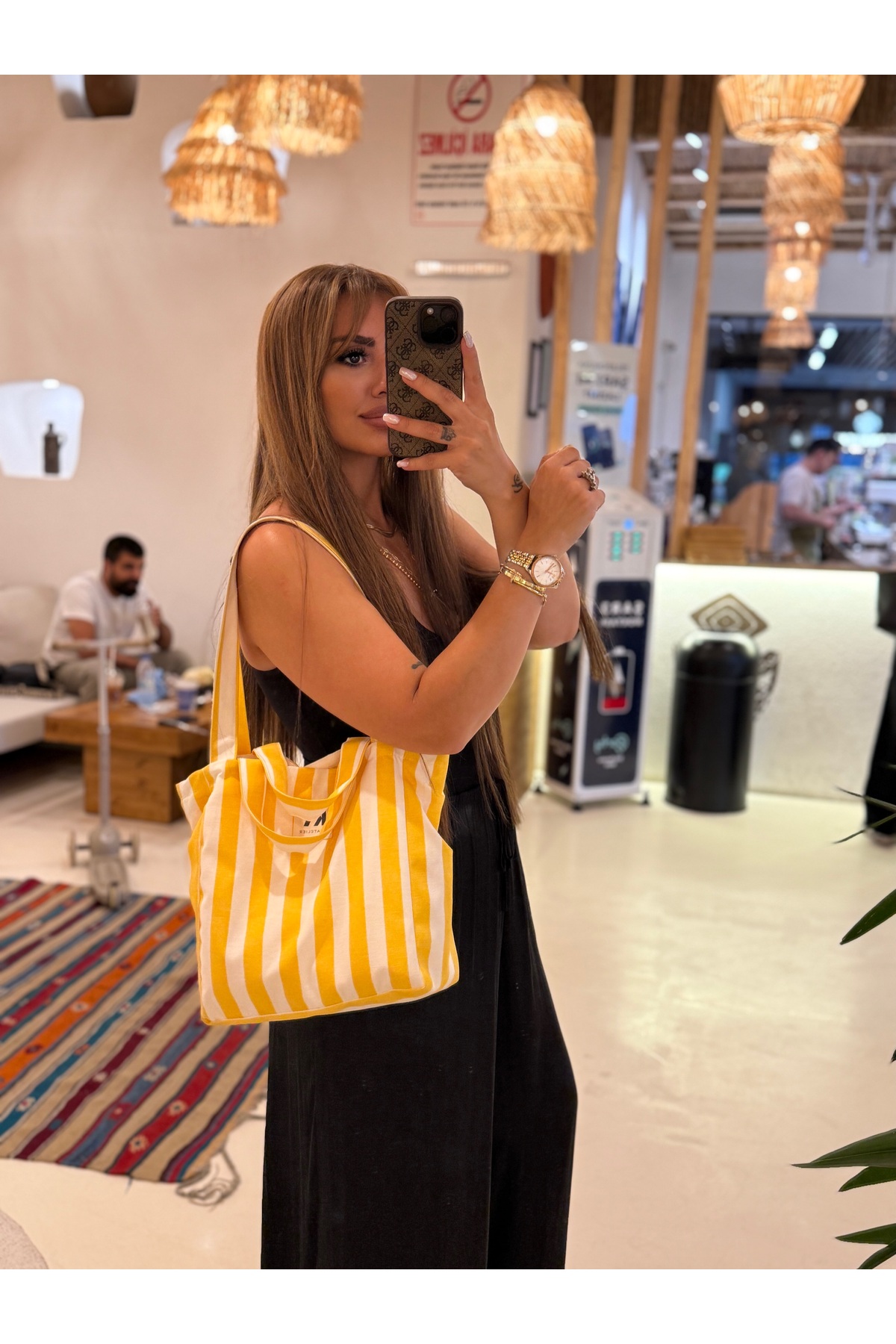 KaiAtelier Lemonade Astarlı Çift Kulplu Shopper Çanta / Plaj Çantası görsel 5