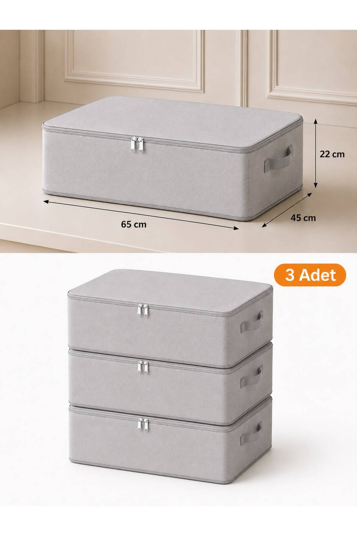 ユニポア　3ヶセット Lumtex Home Textile 3 Adet lüx gri -Çekyat Baza Tipi Hurc - Baza