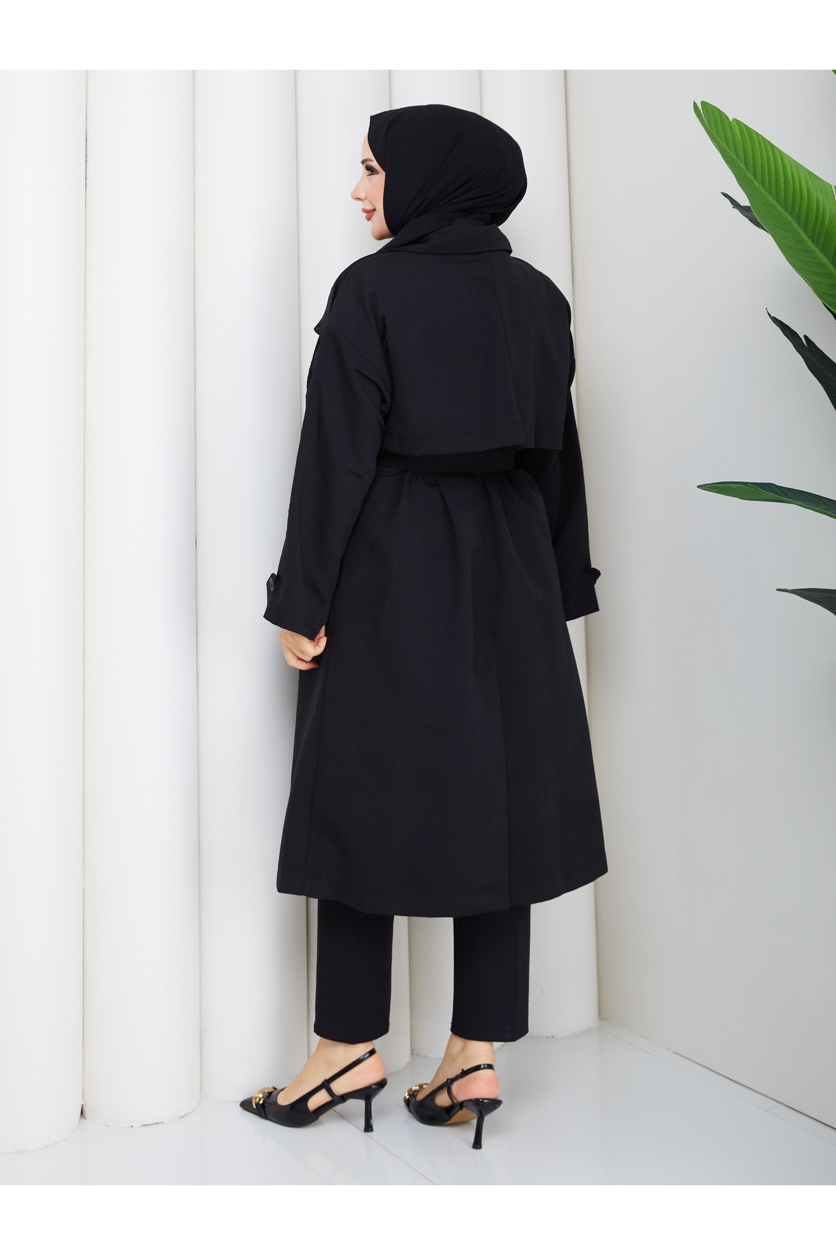 RACE FASHİON Kadın Oversize Düğmeli Tesettür Trençkot RC3111 görsel 3