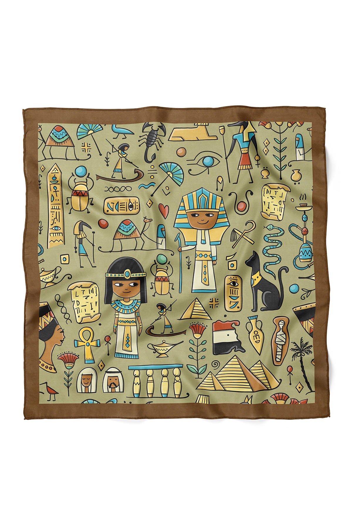 nehir eşarp Mısır Motif Desen Bandana Fular 70x70 Cm görsel 2