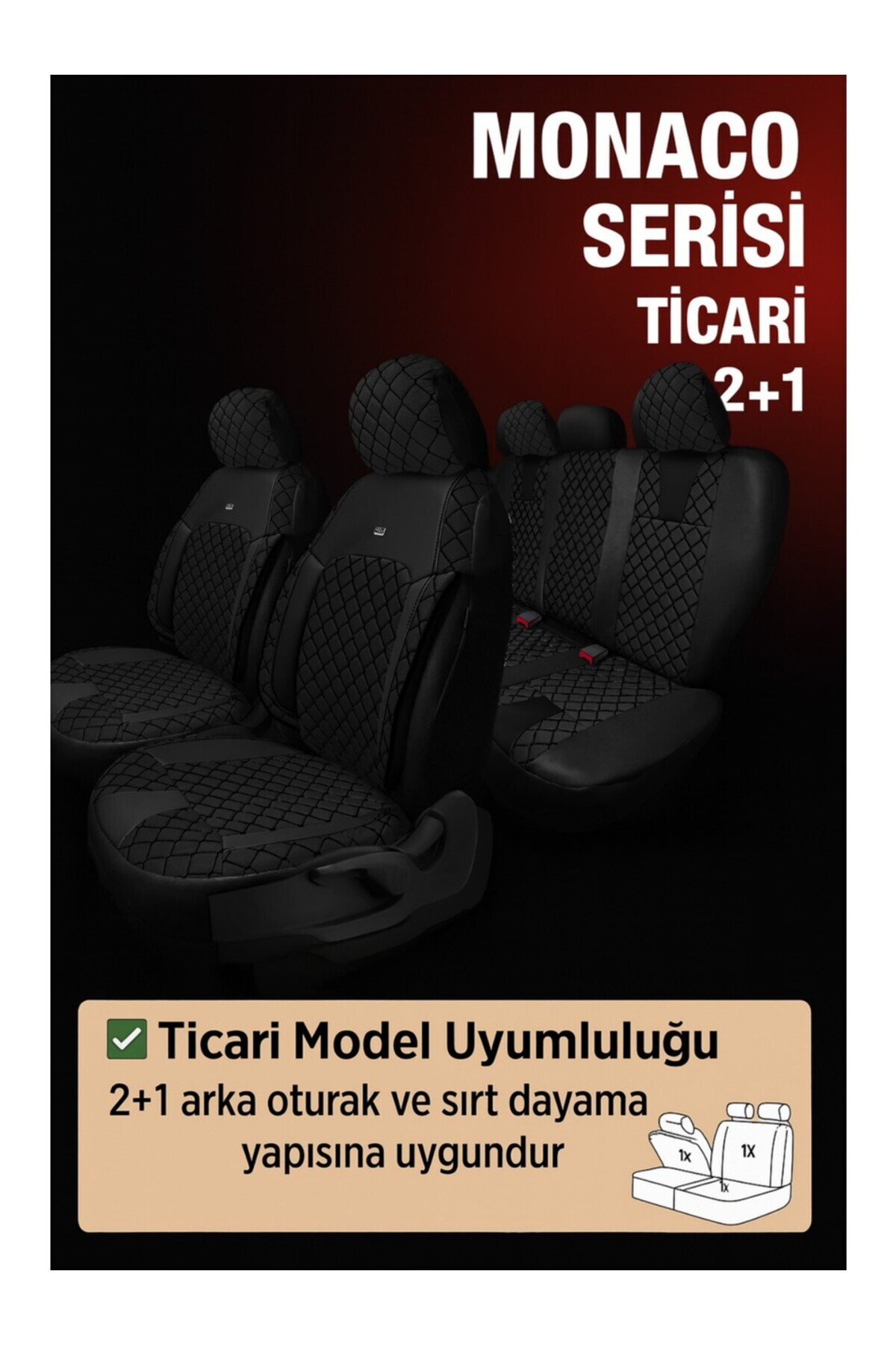 Fiat Punto Evo 2008-2018 Hatchback – Ticari Araç 2+1 Uyumlu Monaco Serisi Eviza Koltuk Kılıfı – Siyah, Kolay Montaj — alternatif görsel