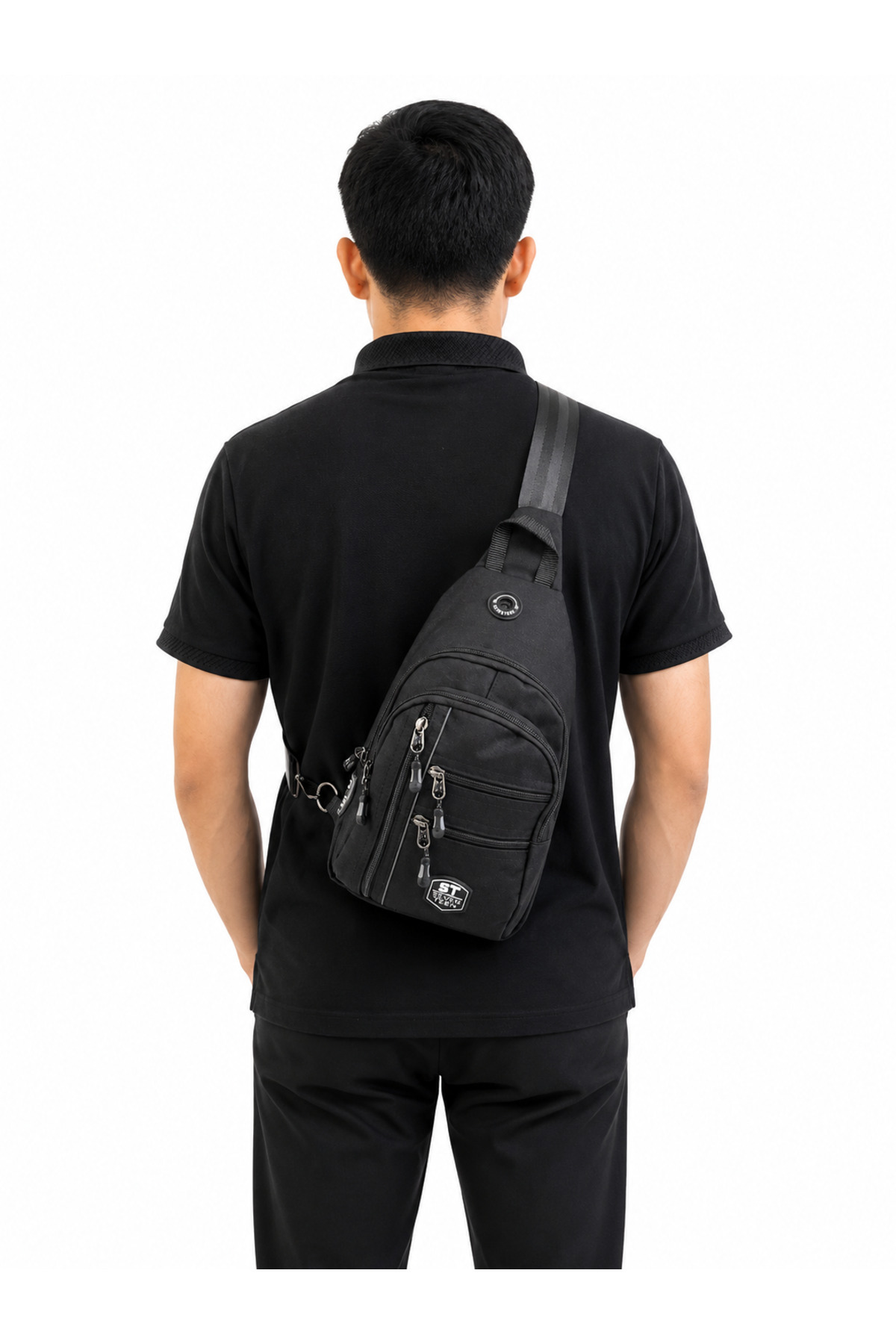 Sanmorris SEVENTEEN Unisex Orta Boy Çok Gözlü Çapraz Askılı Body Bag SİYAH-GRİ görsel 4