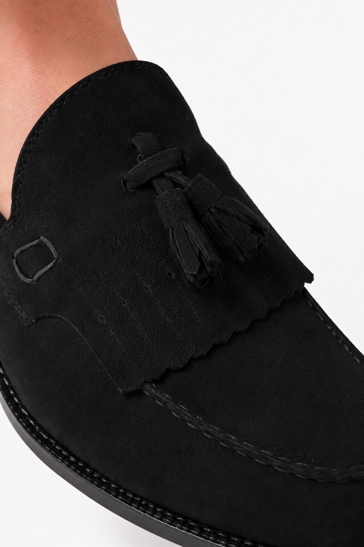 By Sabit Unisex Siyah Püsküllü Corcik Loafer Ayakkabı Bağcıksız Klasik Günlük Şık Kundura görsel 7