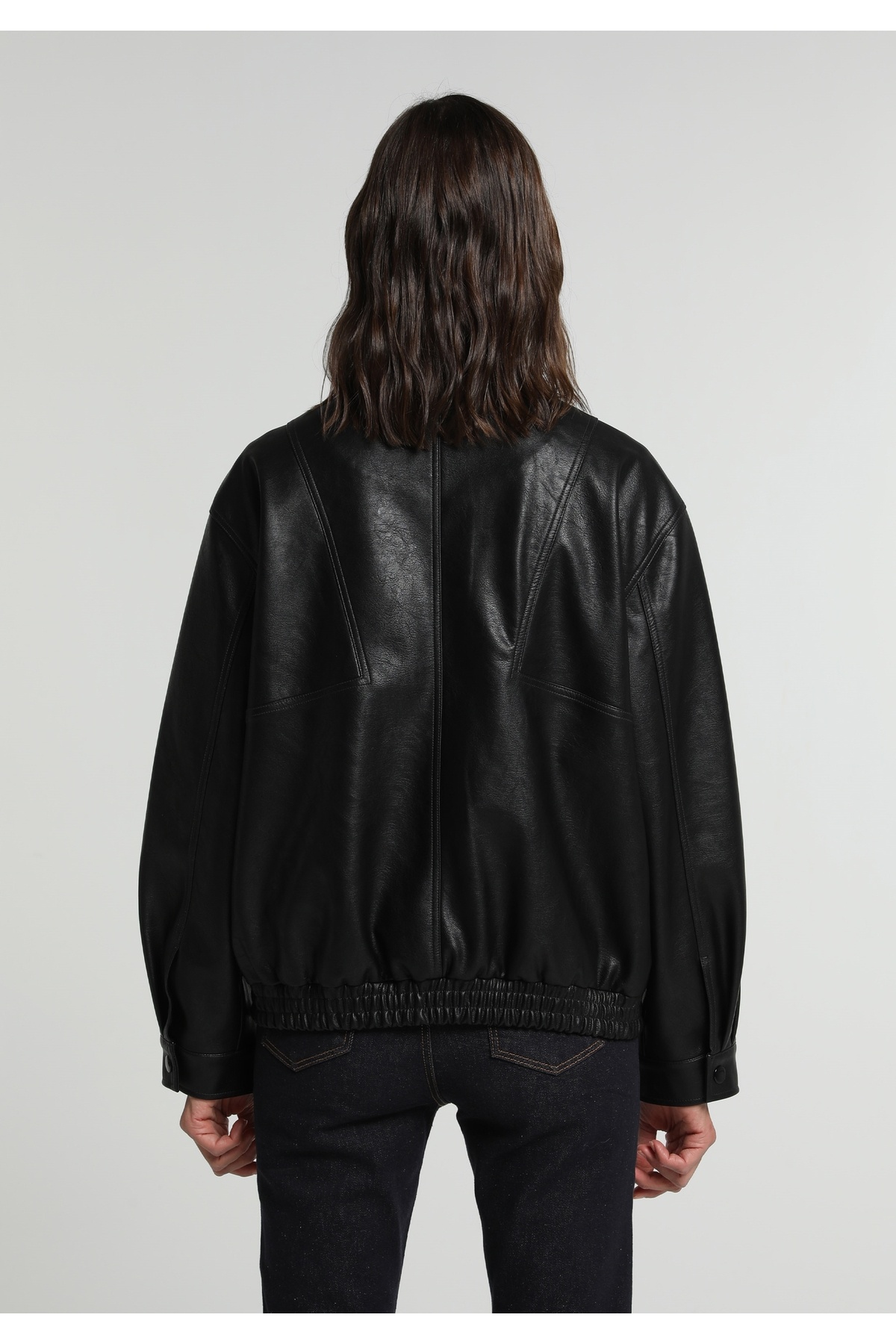 Colin's Regular Fit High Neck Fermuarlı Astarlı Kapamalı Kadın Siyah Mont Pu görsel 2