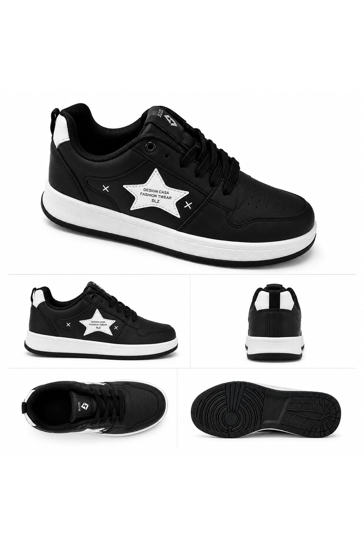 ZERDALİFE Zerdalifee Unısex Siyah Beyaz Yıldız detaylı Günlük sneaker Bağcıklı spor Ayakkabı görsel 2