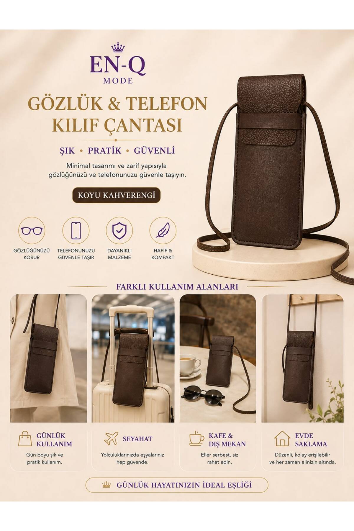 ENQ 2’si 1 Arada Gözlük & Telefon Kılıf Çantası görsel 3