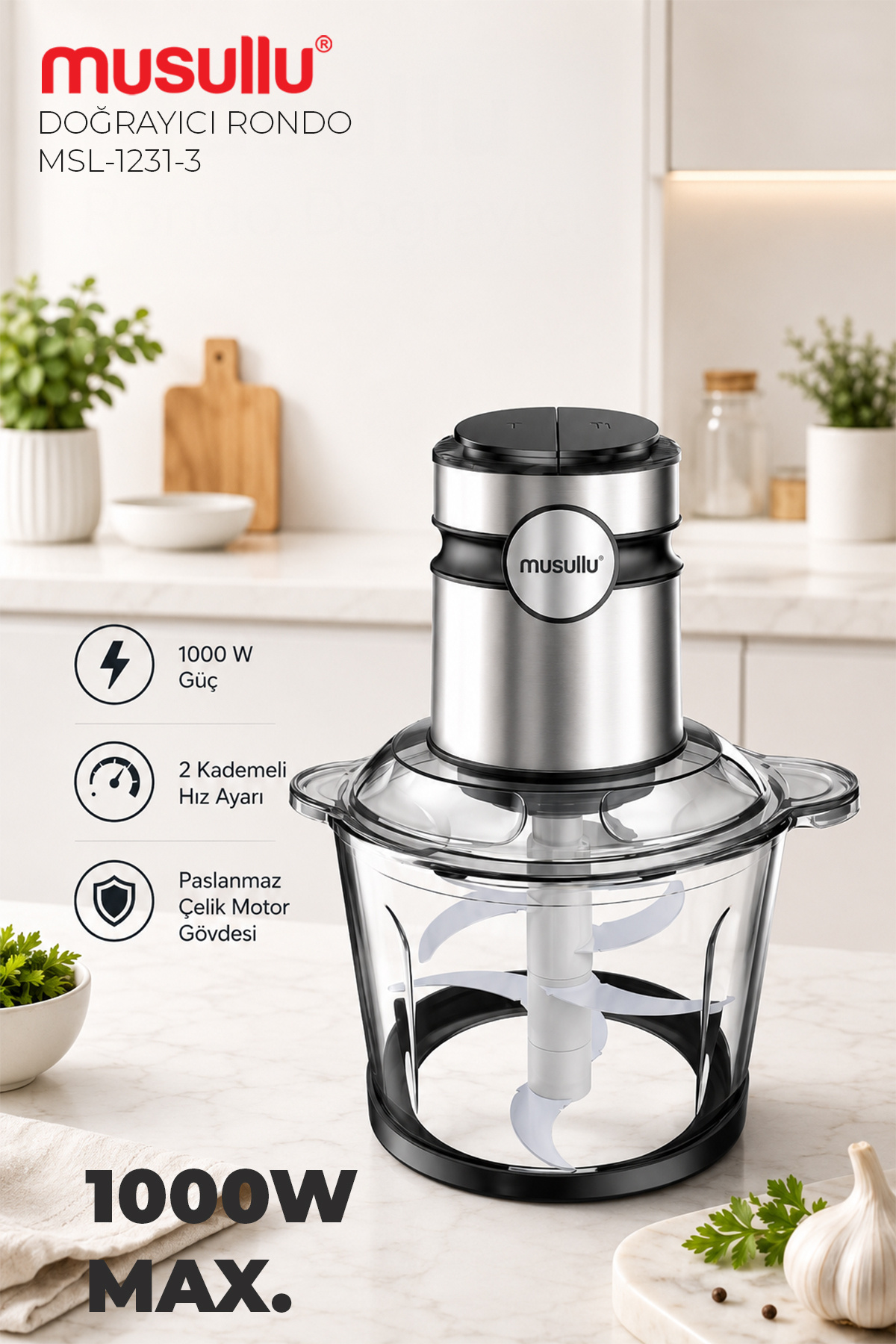 Musullu MSL-1231-3 Meat Max 3 Litre Paslanmaz Çelik Hazneli 6