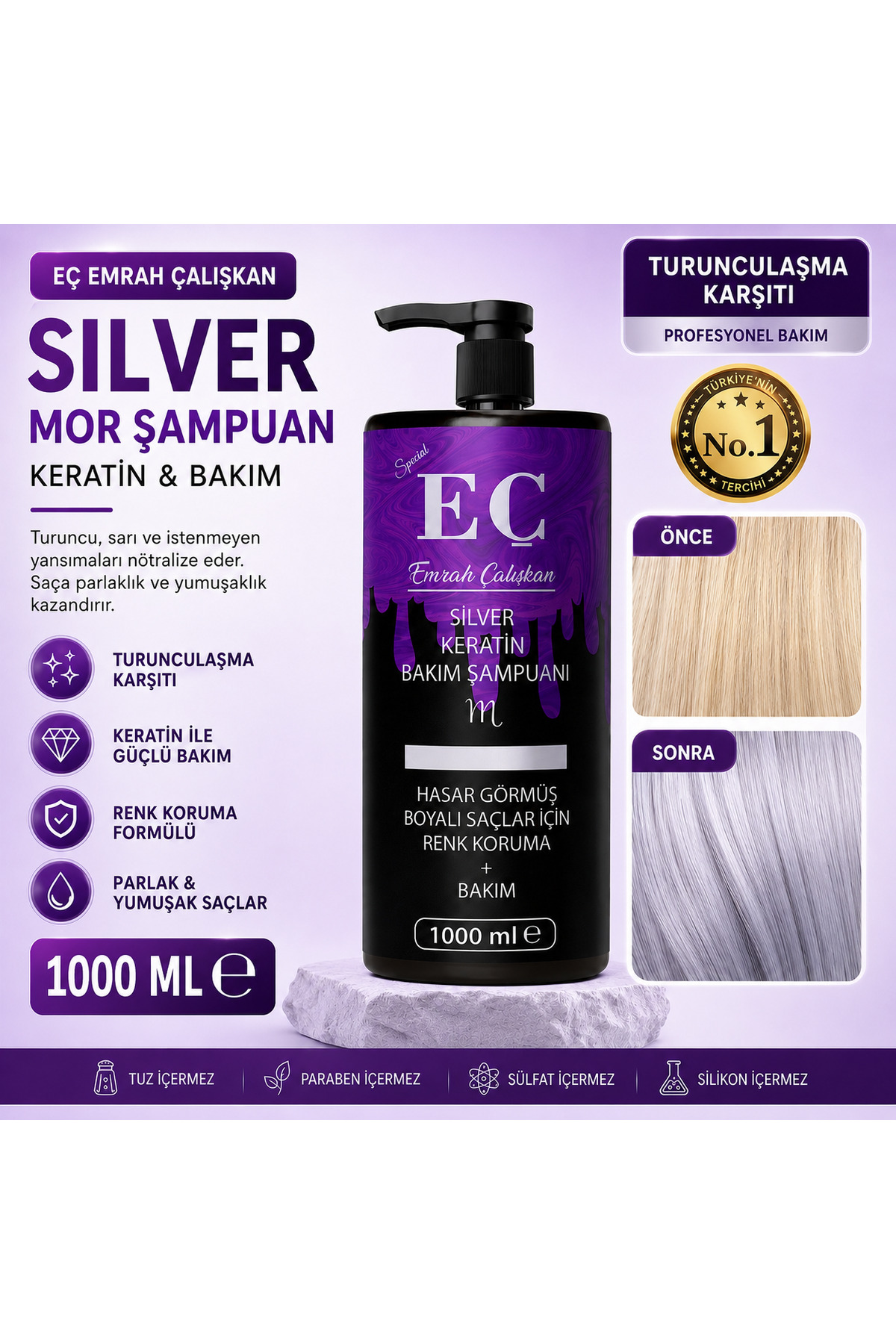 emrah çalışkan EÇ Keratin Içerikli Silver (MOR) Şampuan 1000 ml. — EÇ silver 1000ml