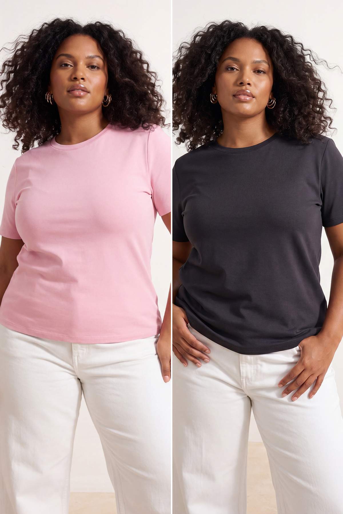 Trendyolmilla Curve Antrasit-Pembe 2'li Paket Likralı Penye Süprem Örme Büyük Beden Bluz TBBSS26AF00104