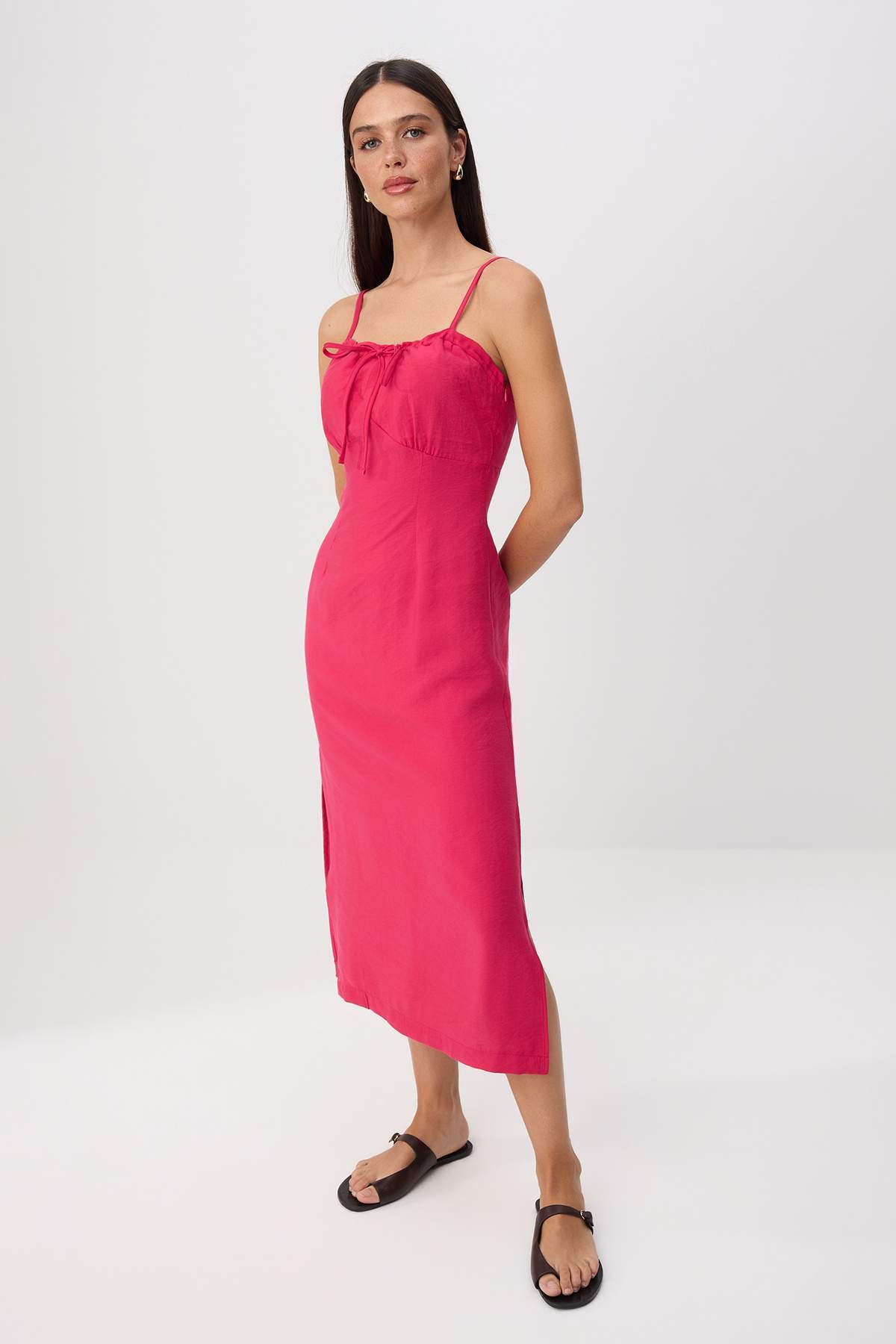 Trendyolmilla More Sustainable Vişne Modal Midi Dokuma Elbise TWOSS26EL00312