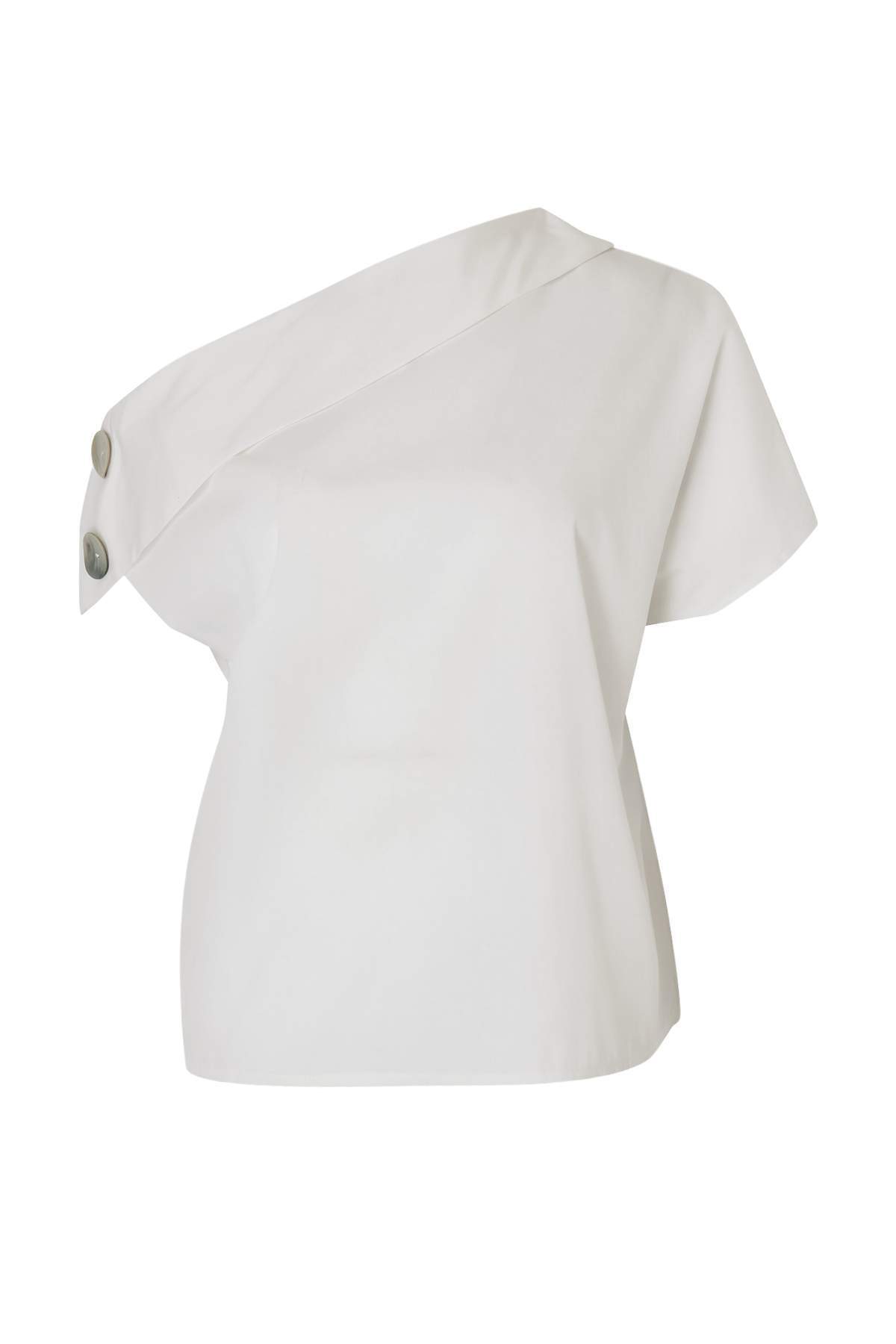 Trendyol Kollektion Weiße, asymmetrische, gewebte Bluse mit Knopfdetail am Kr...