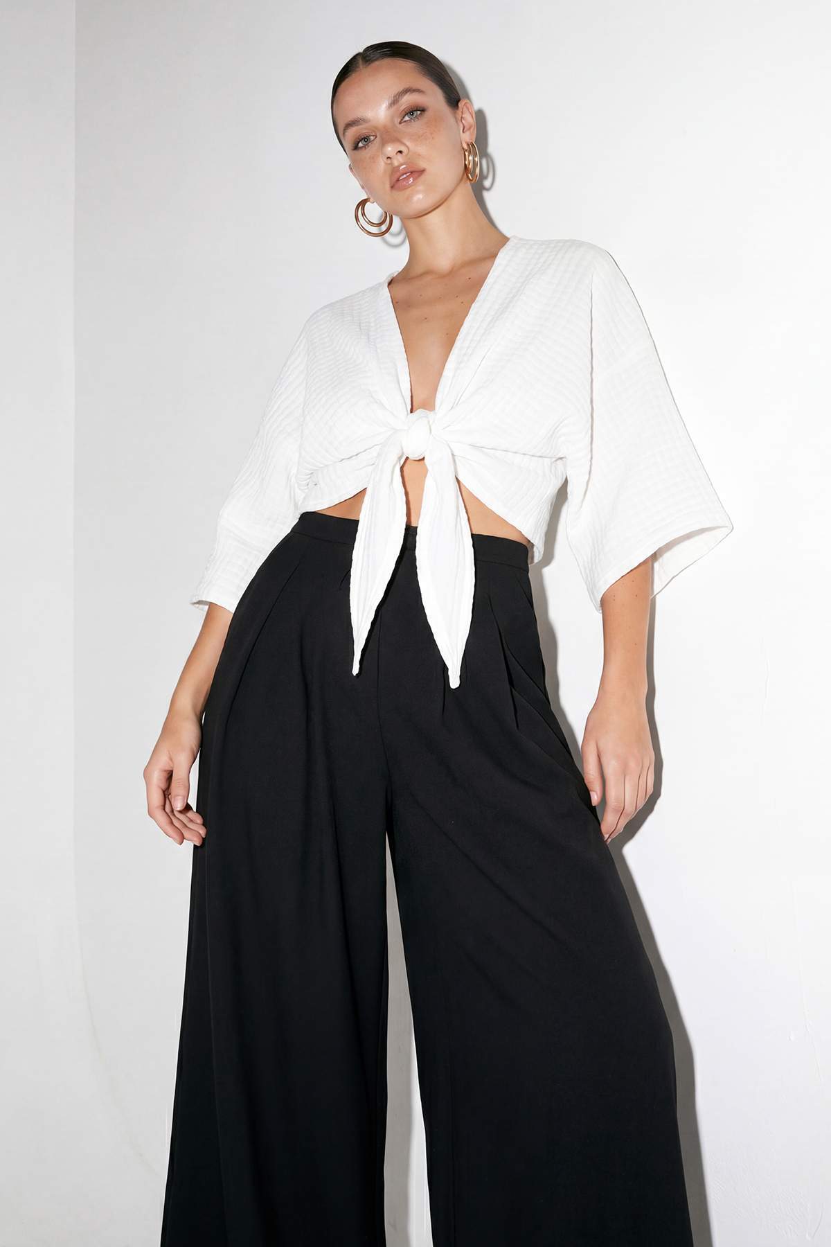 Drop by Trendyolmilla Siyah Beli Lastikli Palazzo İpli Rahat Kalıp Pantolon TDRSS26PL00014