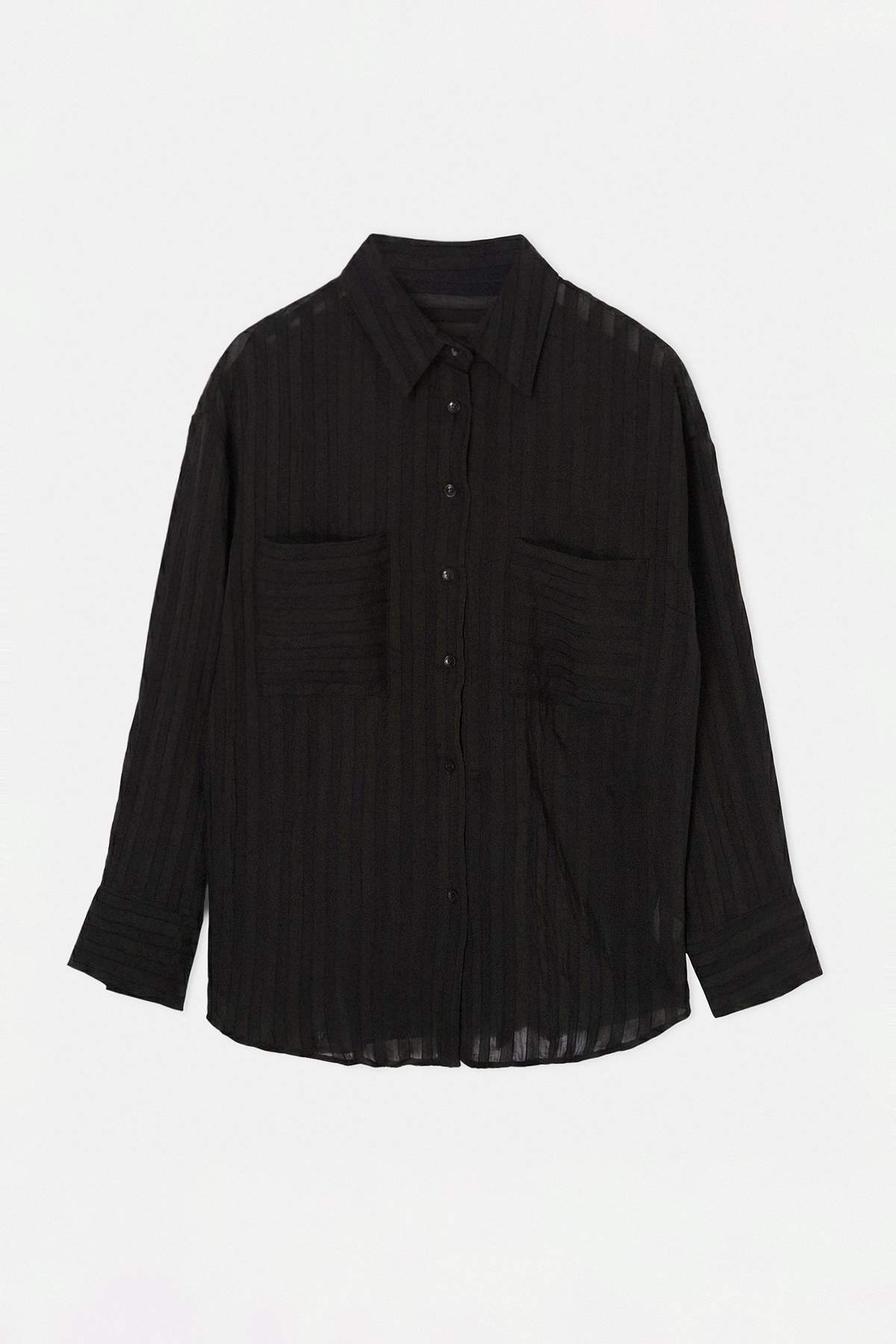Drop by Trendyolmilla Siyah Çift Cepli Oversize Dikine Çizgili Gömlek TDRSS26GO00112
