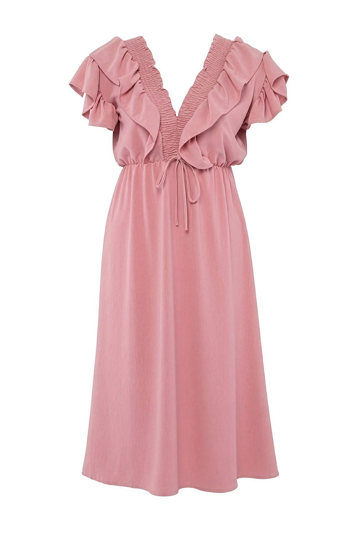 Trendyol Curve Rosa gewebtes Kleid in Übergröße TBBSS26AH00034