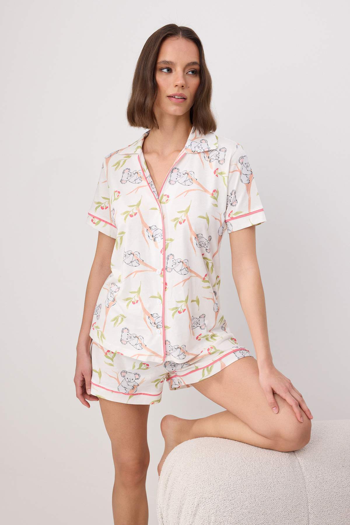 Trendyolmilla Çok Renkli %100 Pamuklu Koala Desenli Biyeli Örme Pijama Takımı THMSS26PT00172