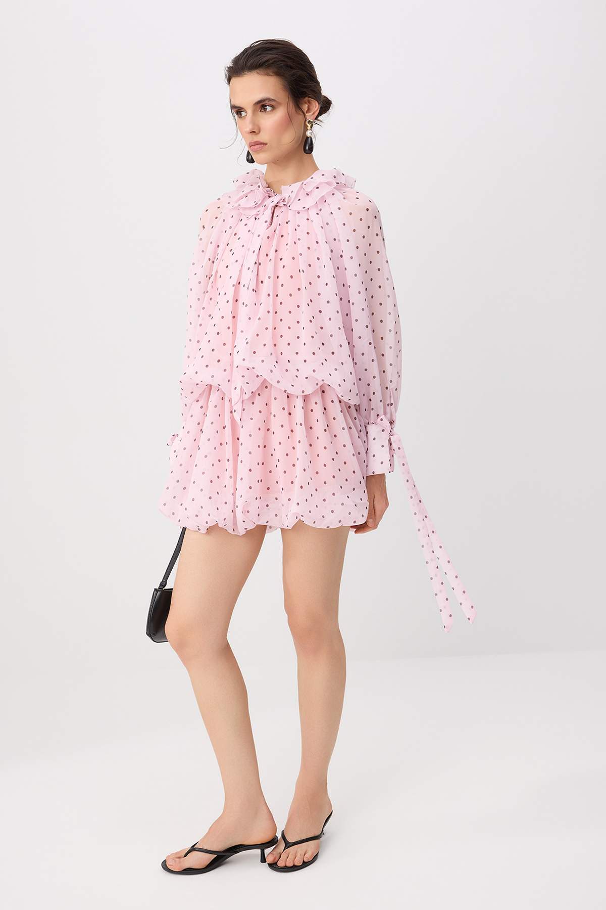 Trendyolmilla Pembe Boho Mini Puantiye Desen Balon Etekli Dokuma Elbise TWOSS26EL00612