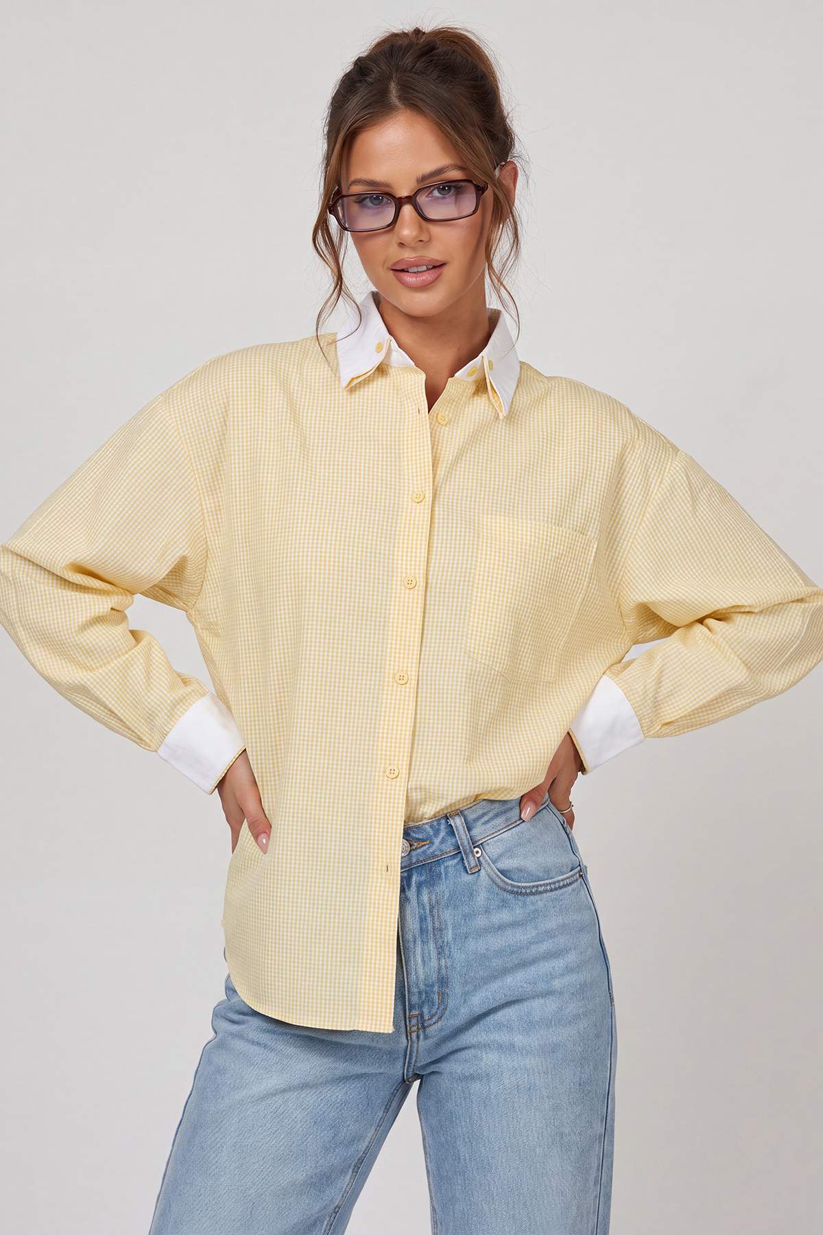 Trendyol Collection Yellow-Multicolor Checkered Contrast Double Collar Detail...