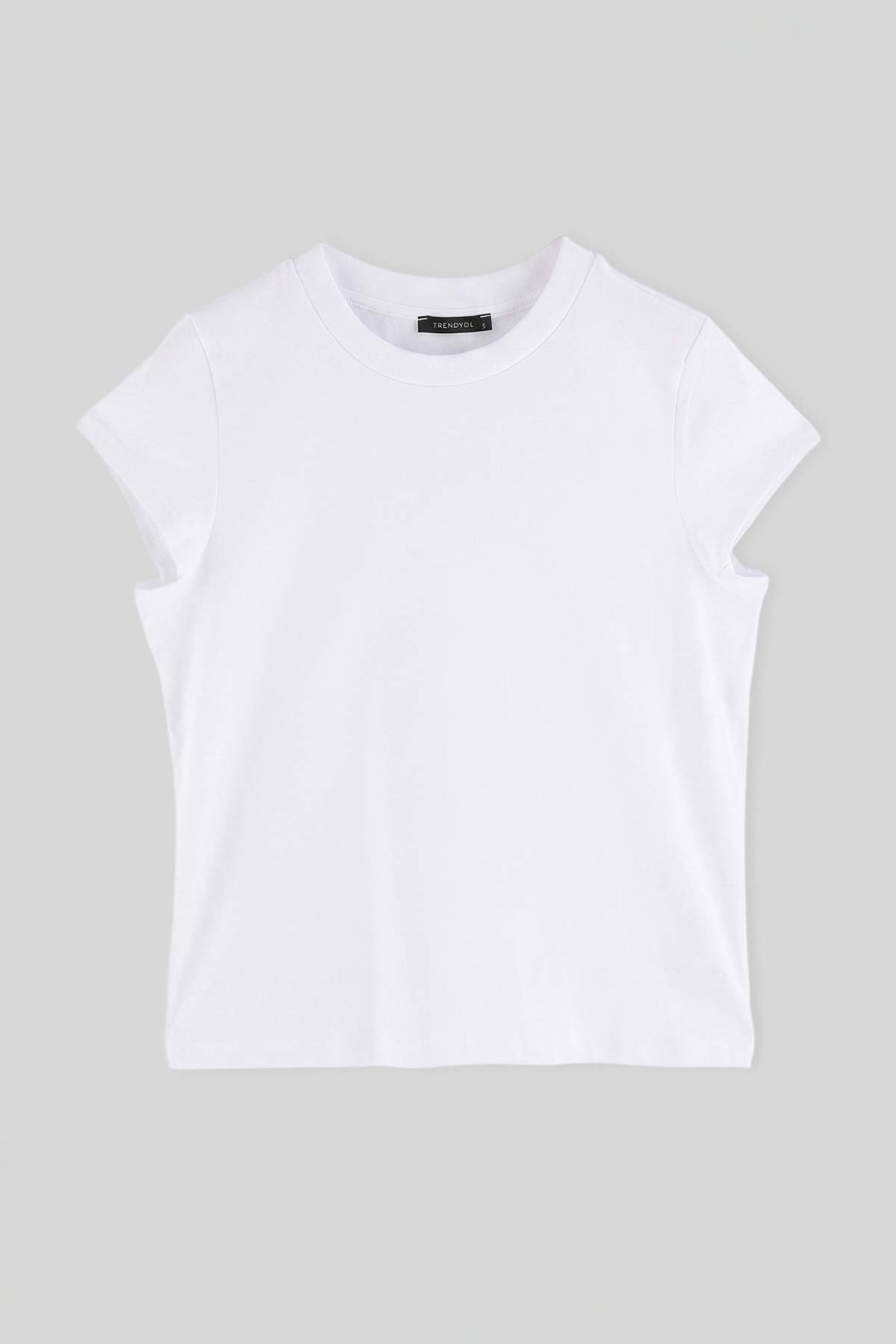 Trendyolmilla Ekru Düz Regular Bisiklet Yaka Ay Kol Kısa Uzun Tok %100 Pamuk Örme T-Shirt TWOSS26TS00181