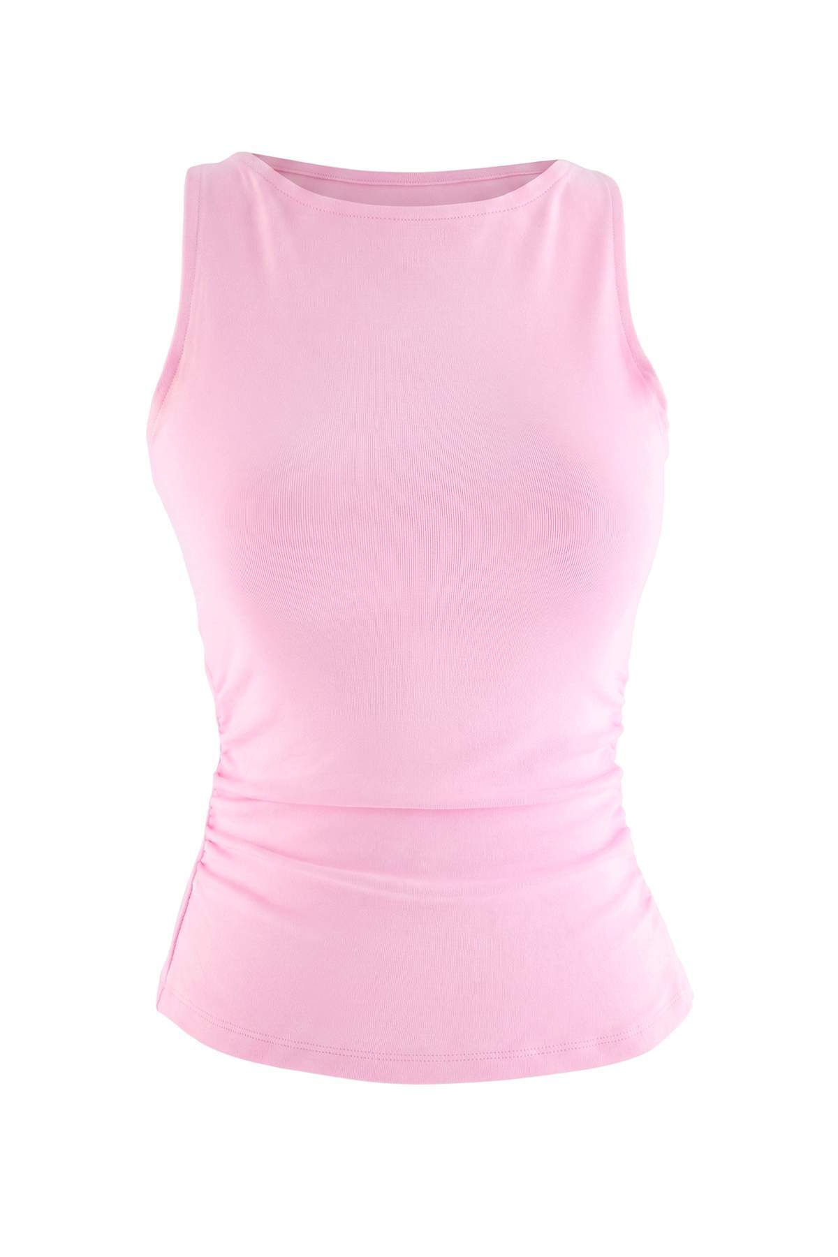 Trendyolmilla Pembe Puantiyeli Fitted Kayık Yaka Kolsuz Bağlama Detaylı Yumuşak Örme Bluz TWOSS26BZ00672