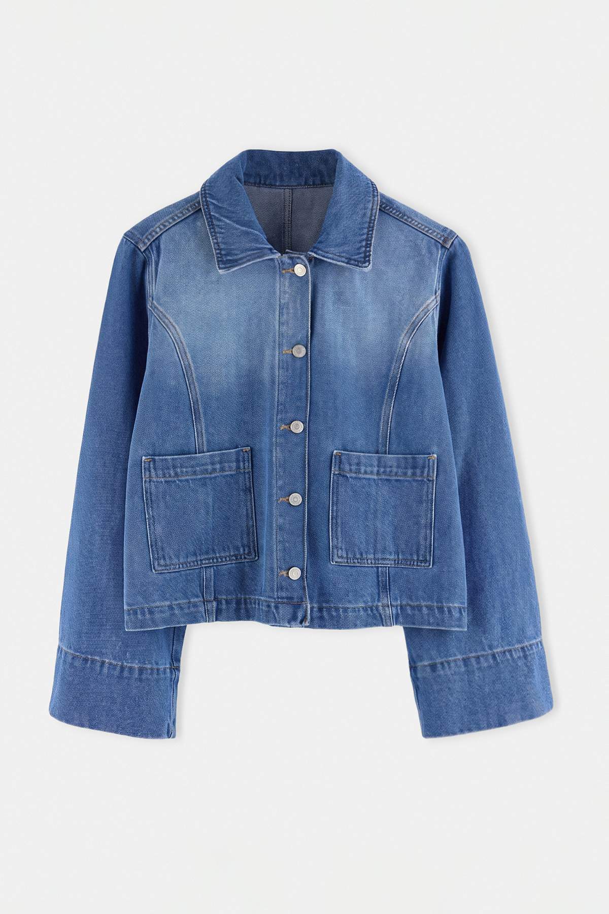 Trendyolmilla Mavi Gömlek Yaka Geniş Kollu Regular Denim Ceket TWOAW27CE00007