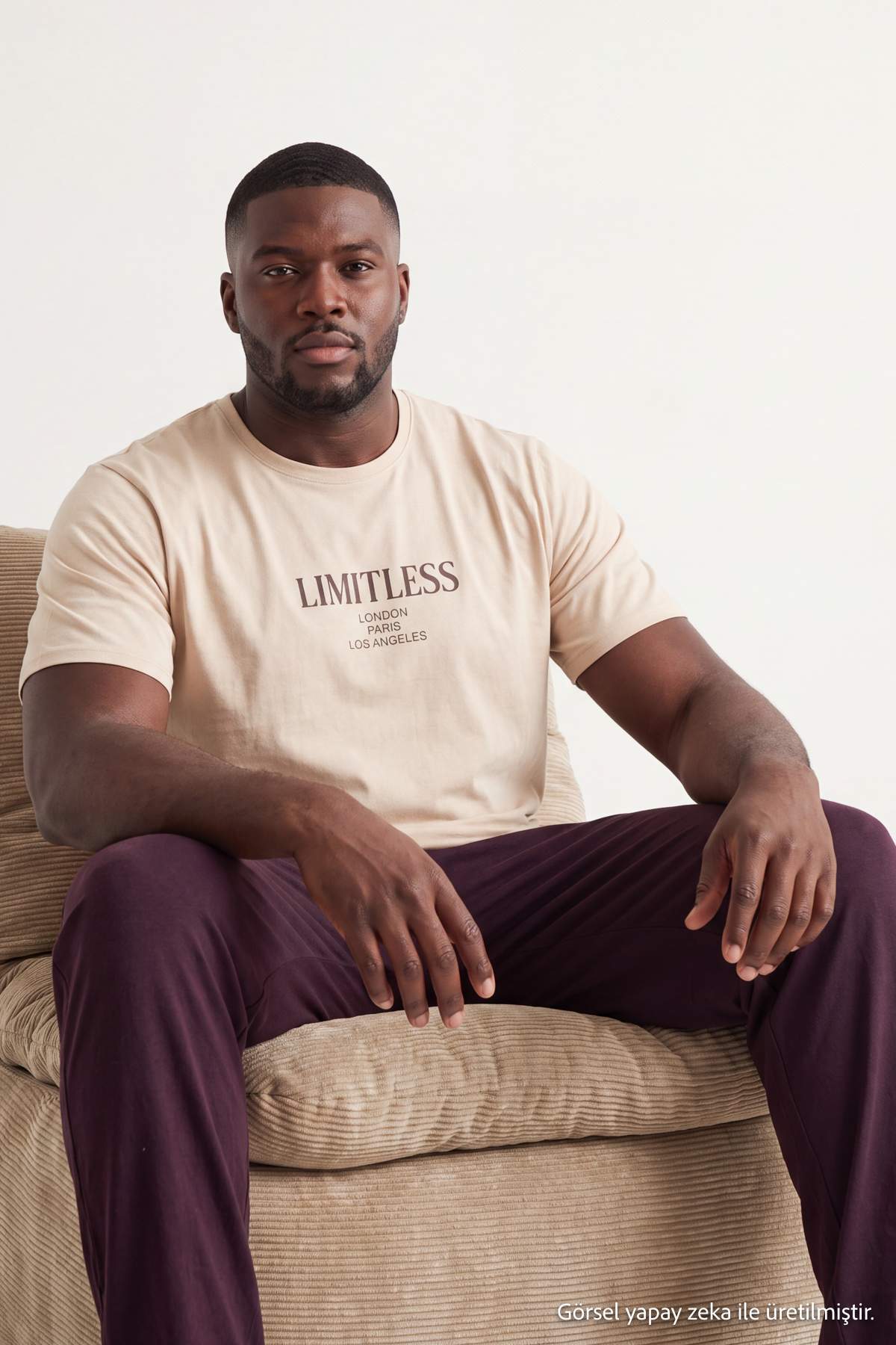 Trendyolmilla Man Bej Regular Slogan Homewear Büyük Beden Pijama Takımı TMNAW27AI00003
