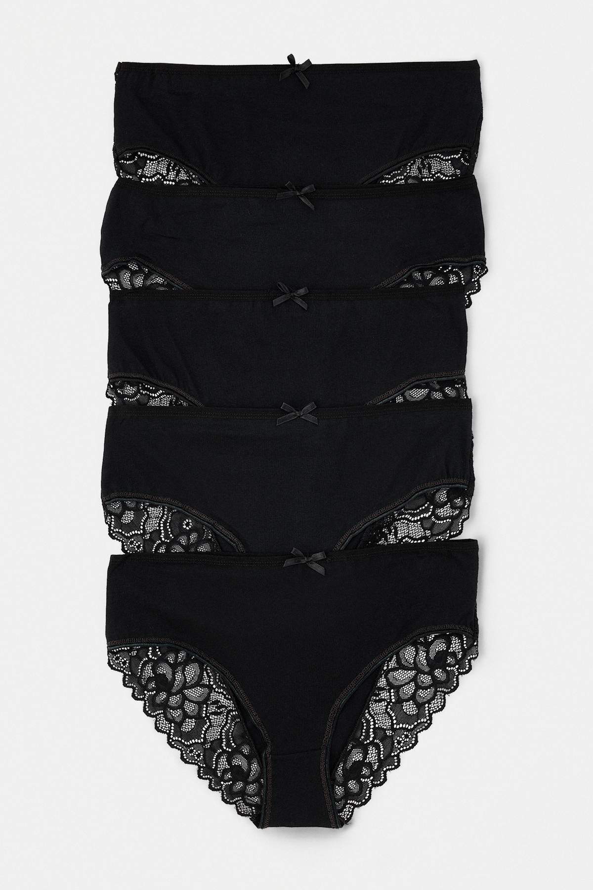 Trendyol Curve Schwarze 5er-Packung Höschen mit Spitzendetails in Übergröße T...
