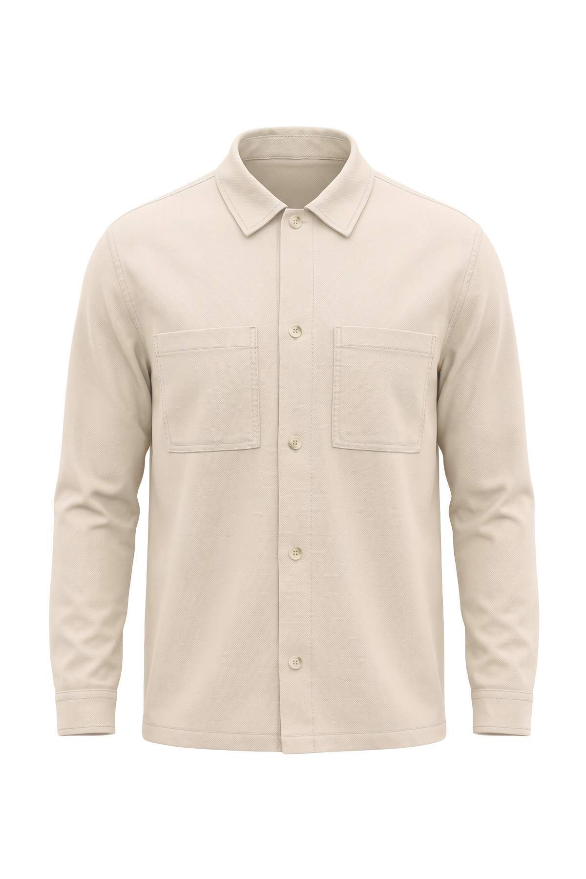 Trendyolmilla Man Bej Önü Cepli Gabardin Regular Fit Mevsimlik Erkek Dokuma Gömlek Ceket TMNAW27GO00019