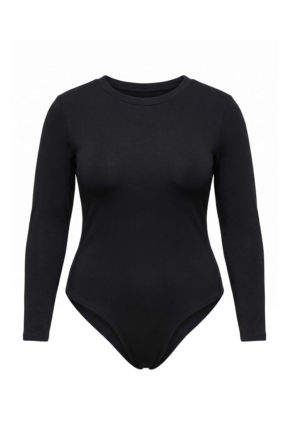 Trendyolmilla Curve Siyah Bisiklet Yaka Slim/Vücuda Oturan Çıt Çıtlı Esnek Örme Body TBBAW27CS00019