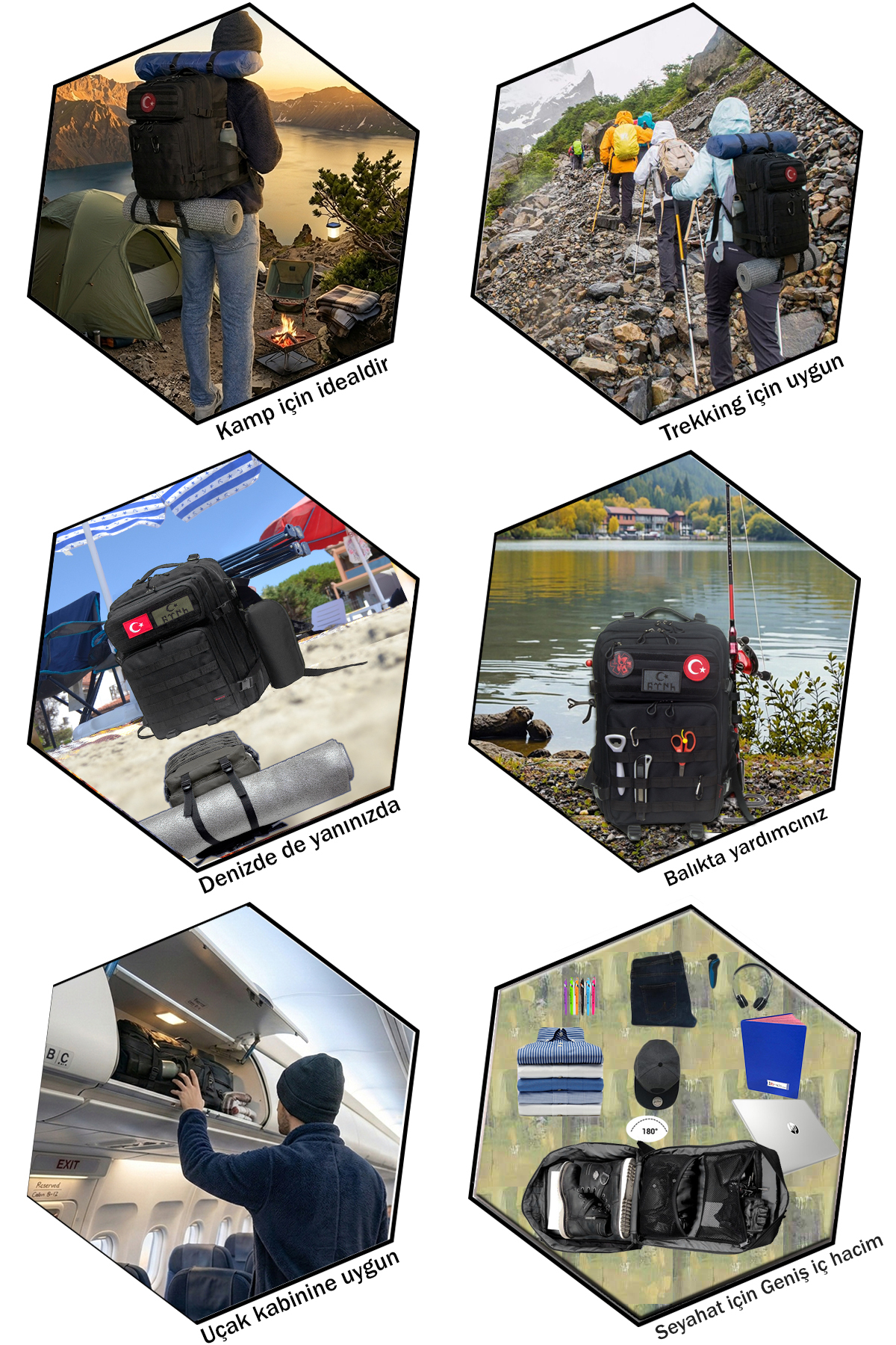 Bagworld Saraciye Büyük Sırt Çantası Gezi Kamp Seyahat Dağcı Portatif Termal Suluk Peç Kanca Hediyeli görsel 8