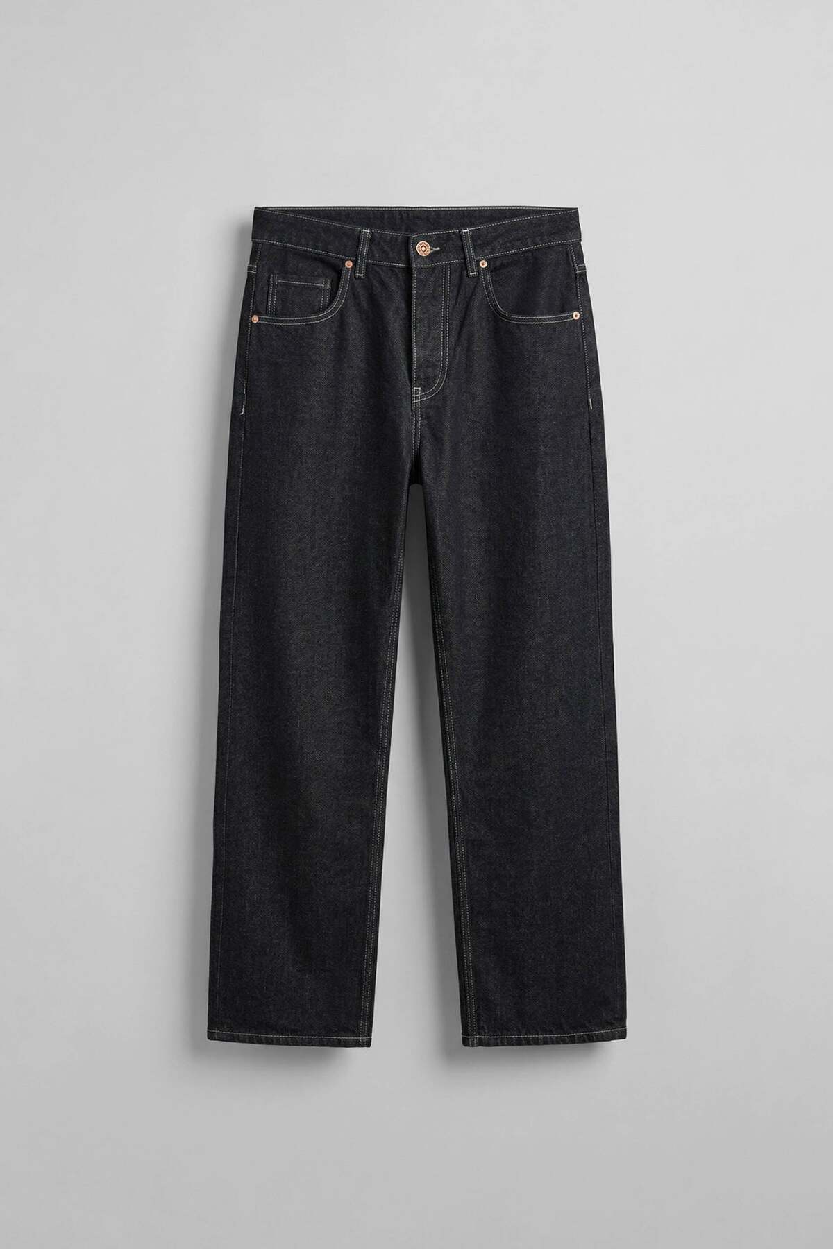 ablukaonline Erkek Baggy Fit Kontrast Dikişli Jean Pantolon Siyah