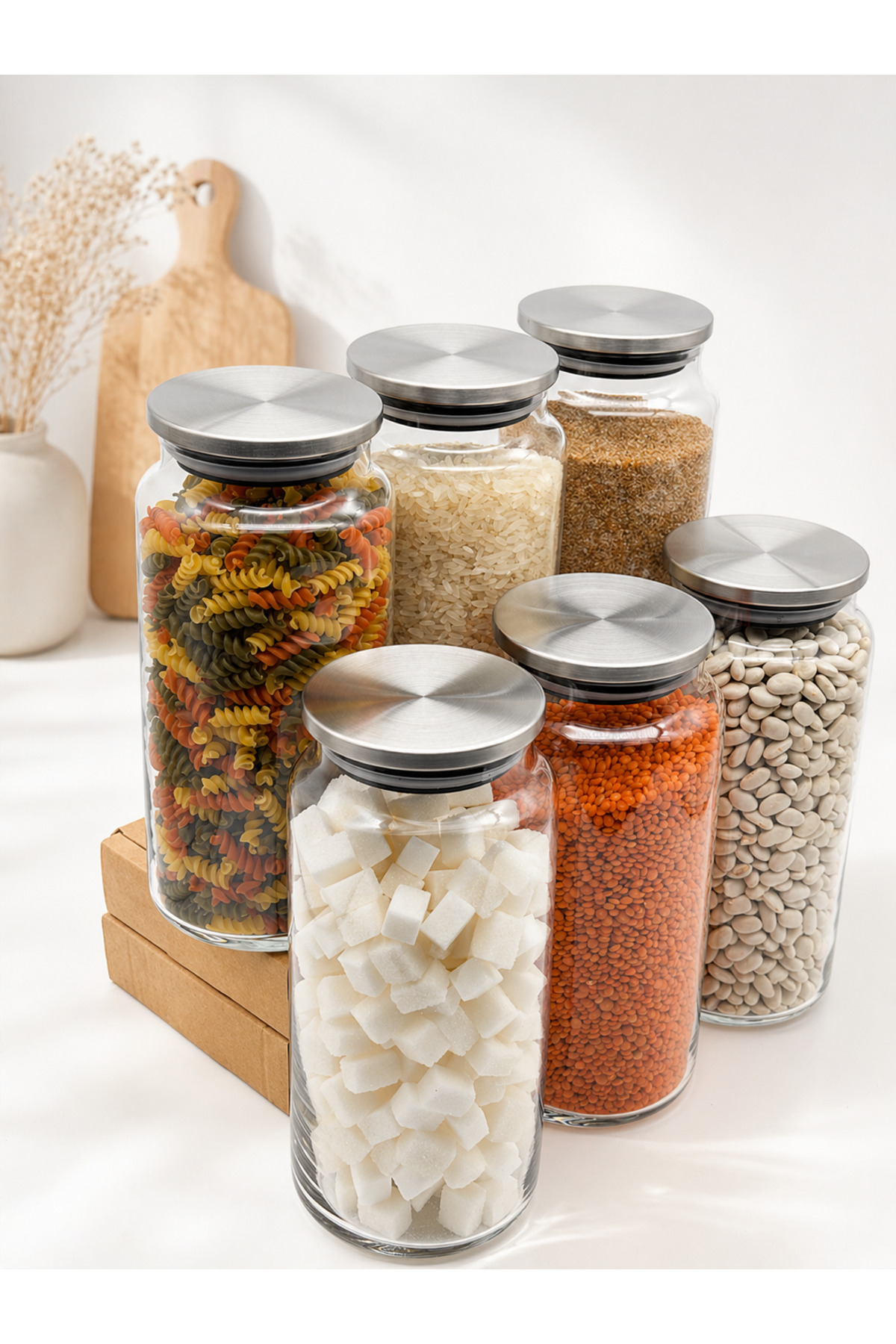 6 x 1300 ml. legumes storage glass jar legumes-provision storage container