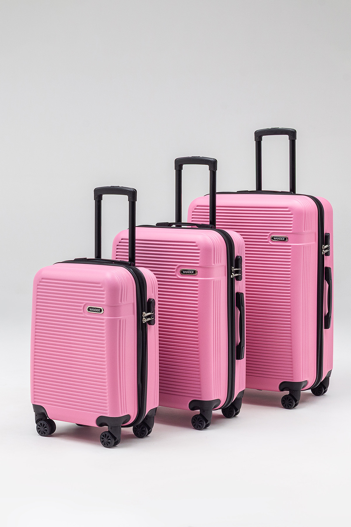 DERİEND 3000 Unisex 3'Lü Valiz Seti Pembe Büyük Boy Orta Boy Kabin