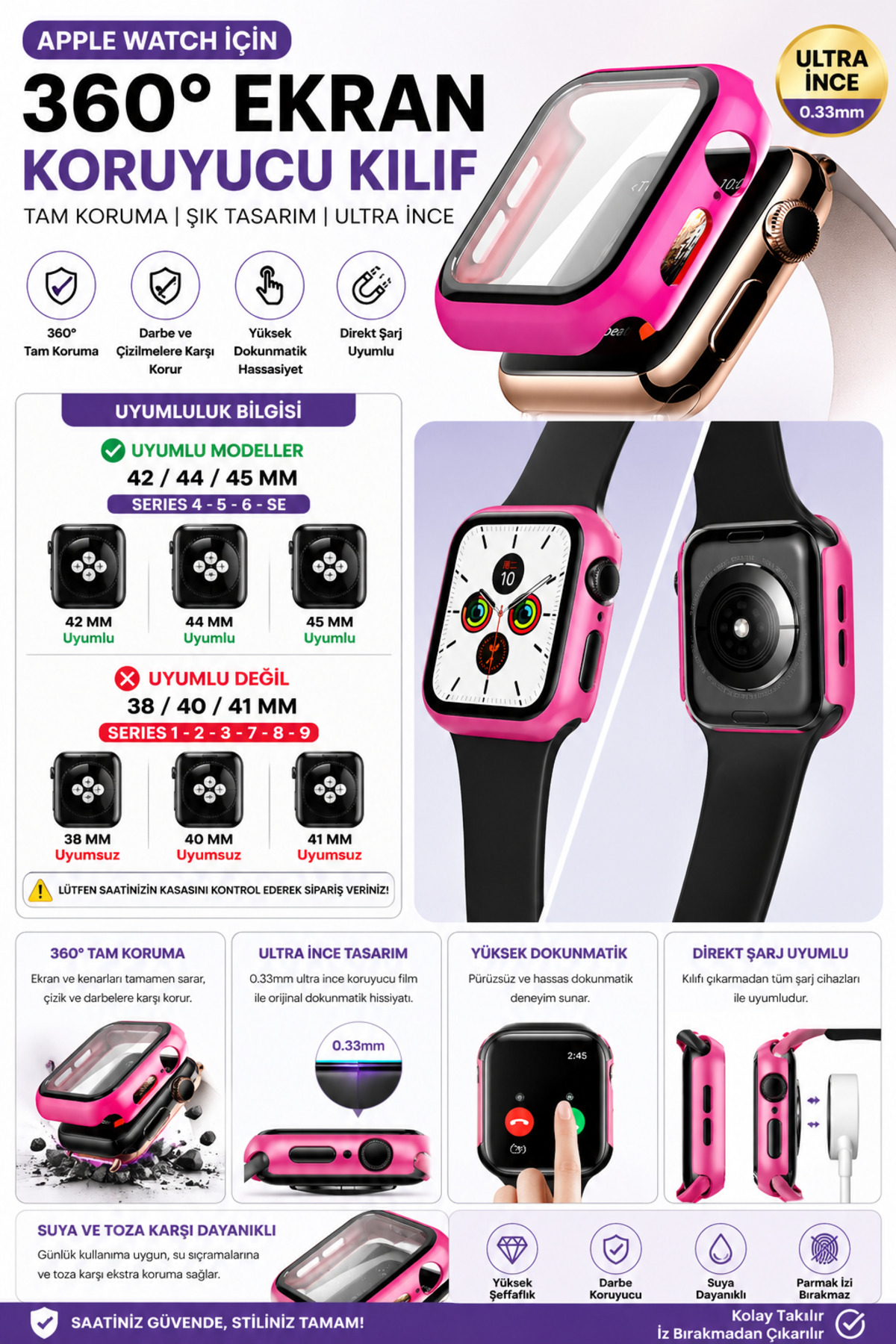 360 ° Screen Protector Compatible with Apple Watch 42-44-45mm 4/5/6 Series