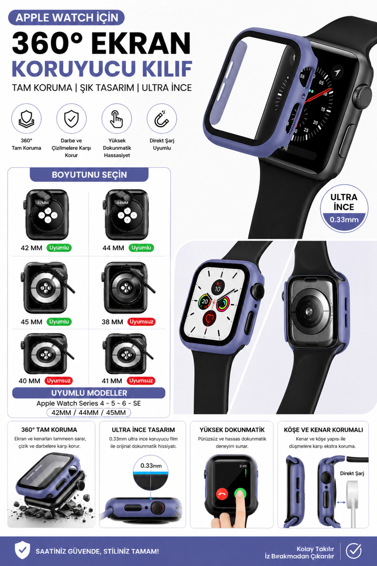 360 ° Screen Protector Compatible with Apple Watch 42-44-45mm 4/5/6 Series