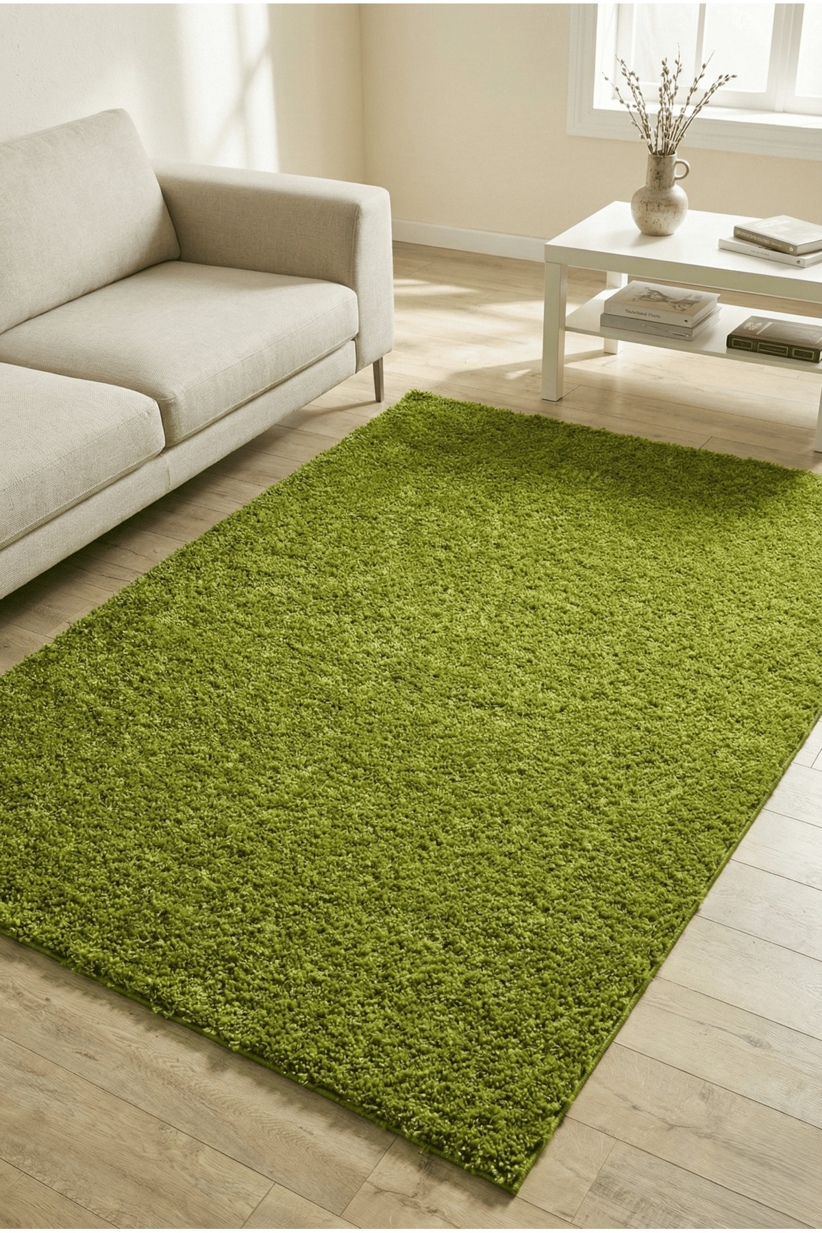 Modern Patterned Living Room Carpet Green Plush Carpet Washable Post Carpet Anti-Slip Floor Carpet