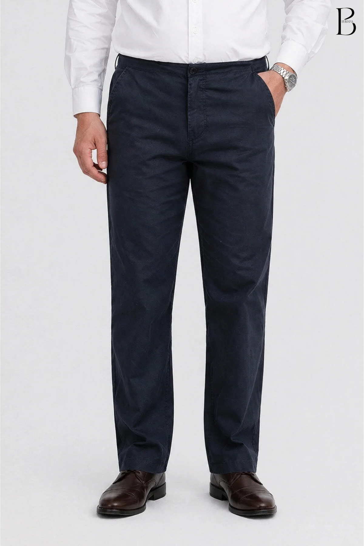 Casual Cut Cotton Linen Navy Blue Dad Men's Pants