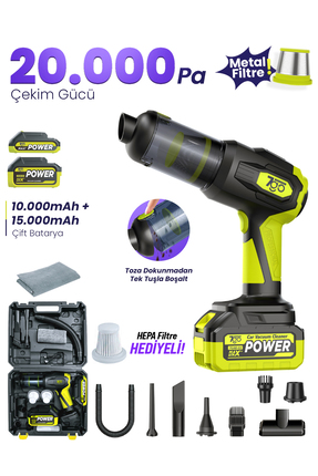 7GO 7GAB-03 Kablosuz Araç İçi Süpürge | 20.000PA Güçlü Emiş | 90.000RPM Motor...