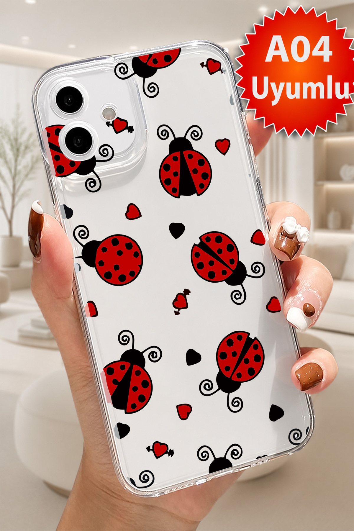 Transparent Silicone Case with Samsung Galaxy A04 Compatible Ladybug Pattern