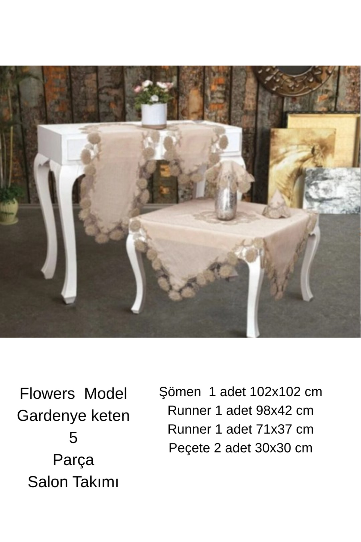 Lounge Set 5-Piece Linen French Lace Trouble-Free Runner-Ranir Set Dowry Lounge Set