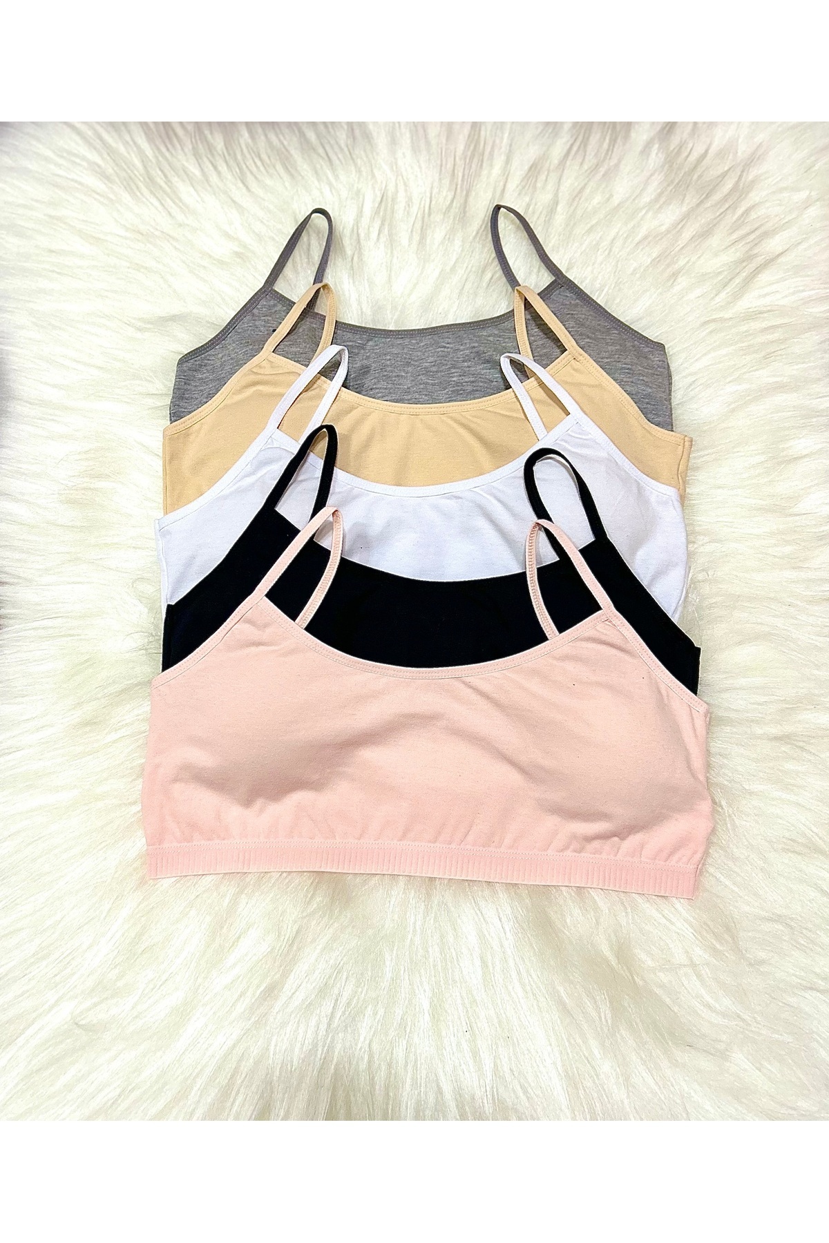 ek by_kuzeylingerie Kadın 5 Adet Penye Kumaş ip Askılı Çıkarılabilir Pedli Yarım Atlet
