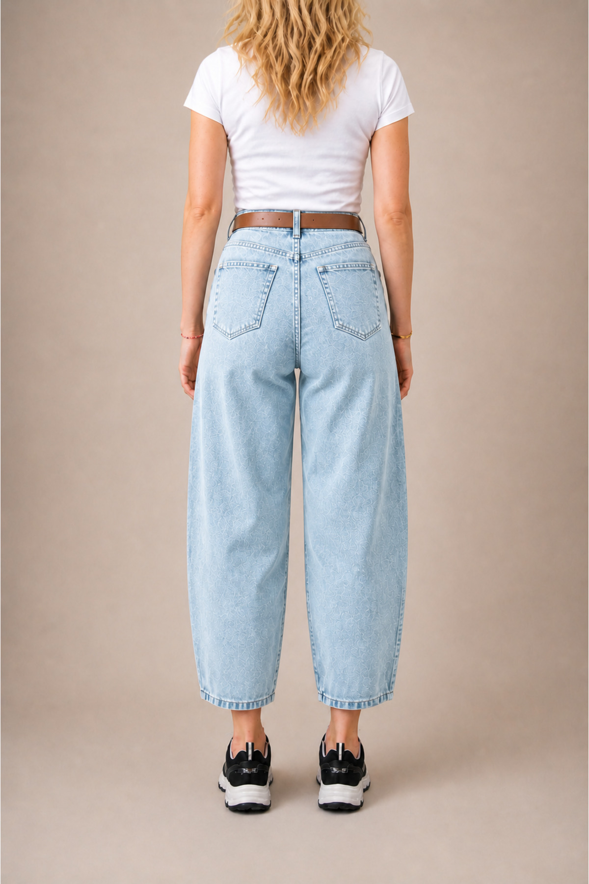 FlexiFit Yüksek Bel Kar Yıkama Baggy Jean Kot Pantolon - Deri Kemer Hediyeli görsel 3