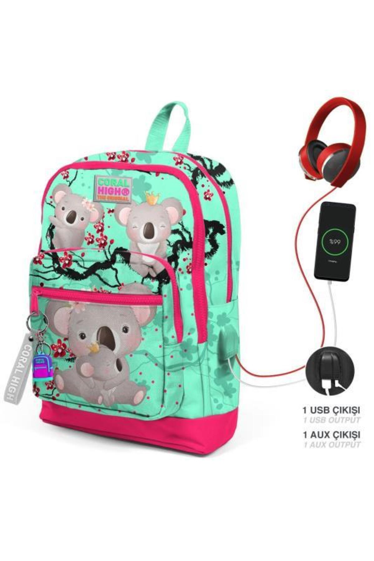 Kids Four Bay Neon Coral Elementary Bag Usb Rechargeable Headset With Outlet 23813