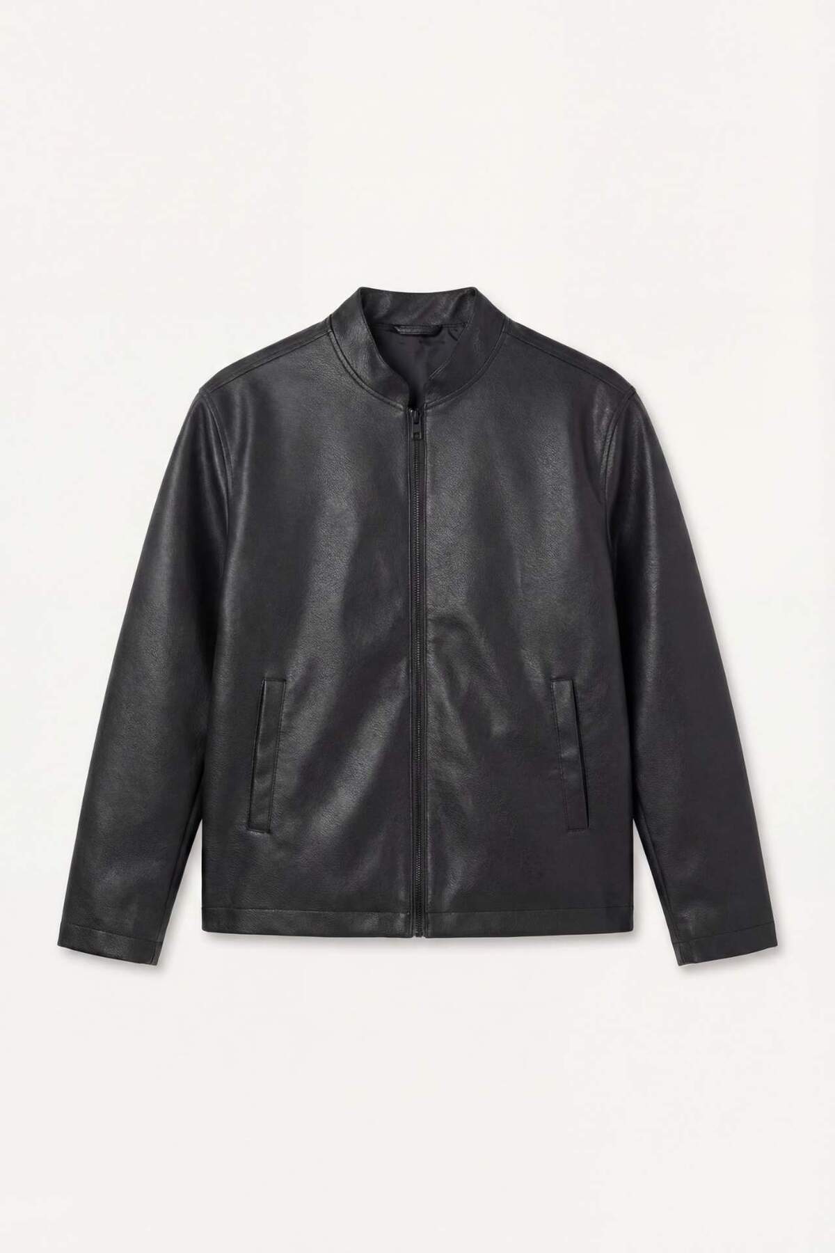 DeFacto Su İtici Slim Fit Dik Yaka Fermuarlı Suni Deri Ceket Mont D8525AX25SP görsel 8