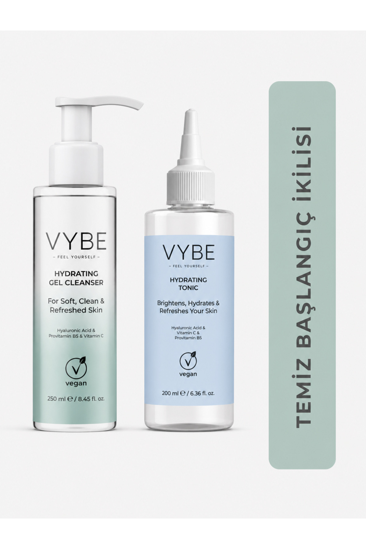 Yüz Temizleme Jeli 250 ml ve Yüz Toniği 200 ml ( 2'li Set) - Tüm cilt tipleri için — VYBE05