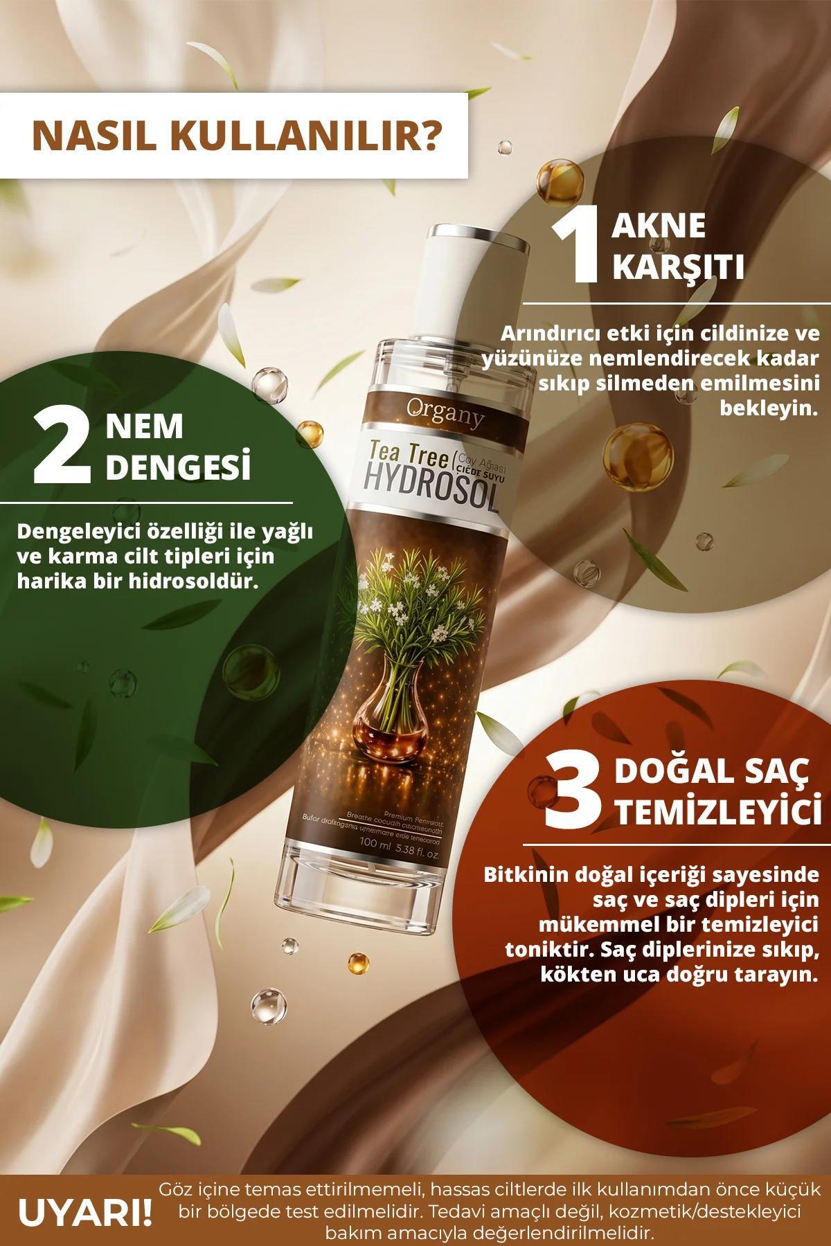 Çay Ağacı Suyu Hidrosolü Yağlı Ciltler için %100 Doğal Arındırıcı Cilt Bakım Toniği Tea Tree Hidrosol 100 ml — OGDSCAM100 — تصویر 2 از 4