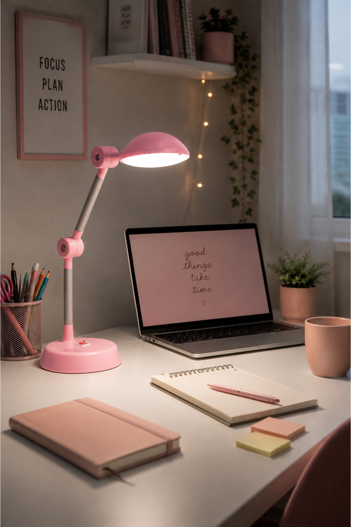 Pink Led Desk Lamp • Articulated Eye-Free Office & Desk Lamp || Wired Study Lamp Office Lamp Student Desk Lamp ADJUSTABLE LIGHTING ANGLE Night Reading Lamp